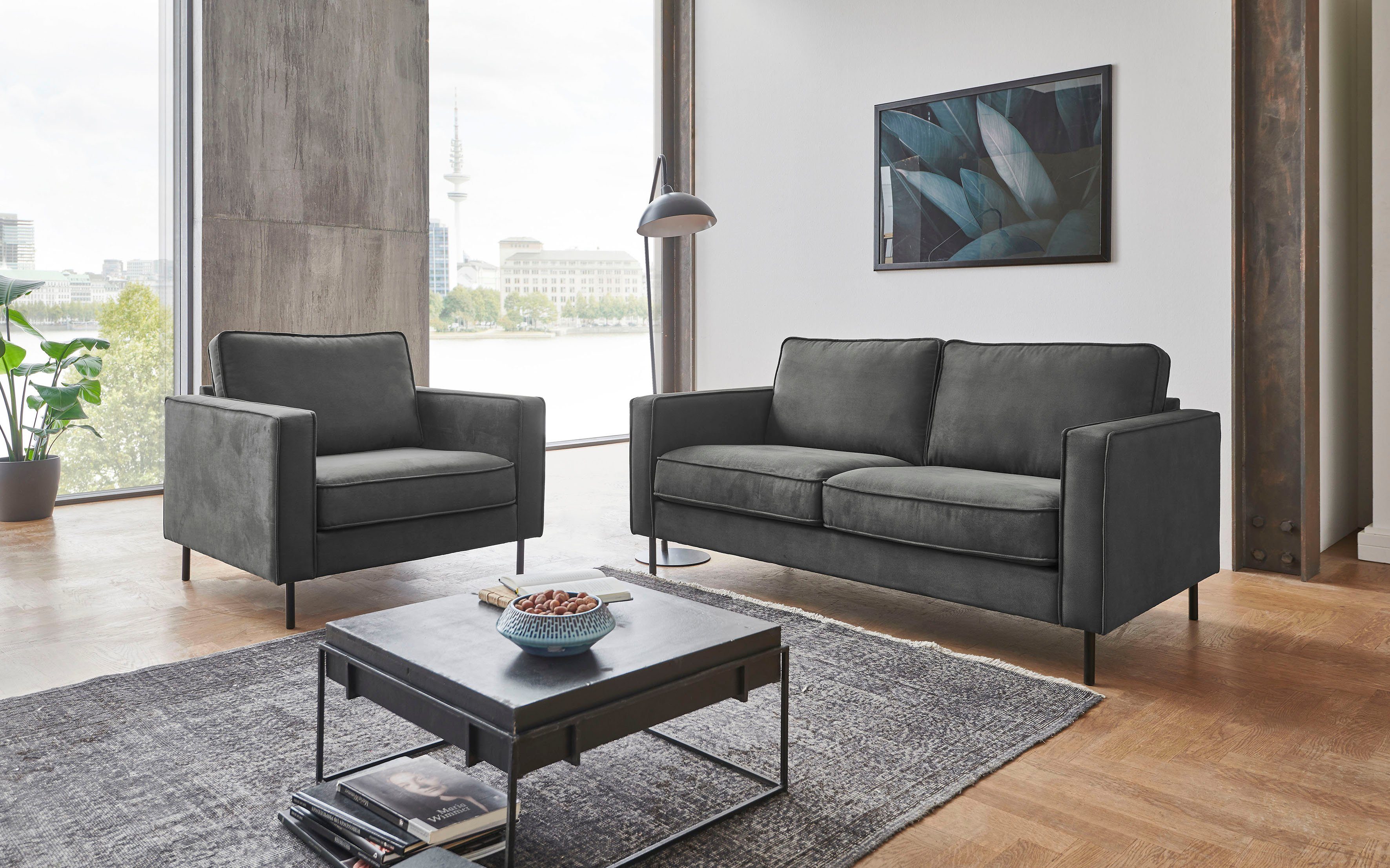 ATLANTIC home collection 2-Sitzer Weston, im skandinavischem Stil, mit Wellenunterfederung Grau | Grau | Einzelsofas