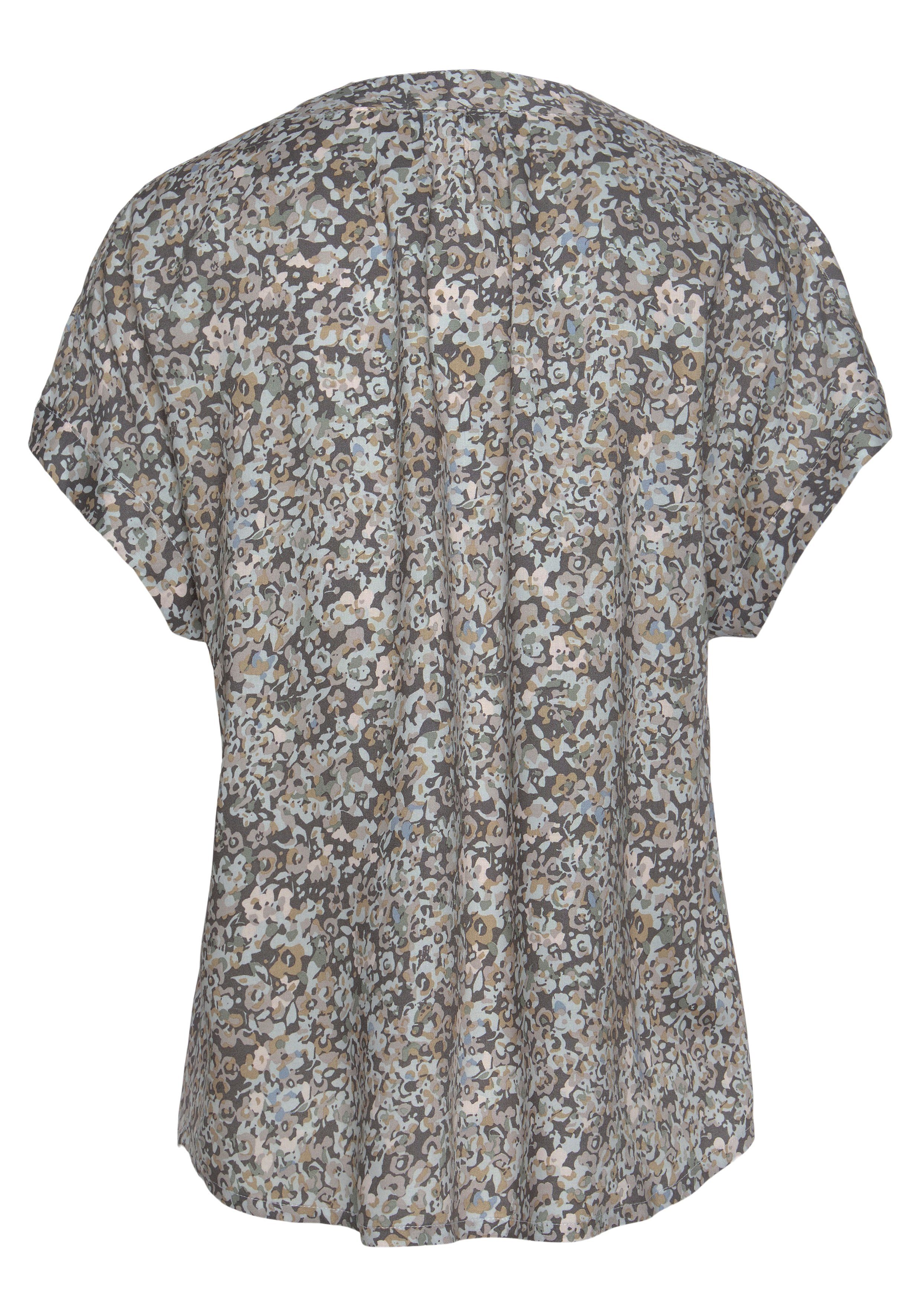 Vivance Kurzarmbluse mit Blümchendruck und V-Ausschnitt, Damenbluse Blusenshirt