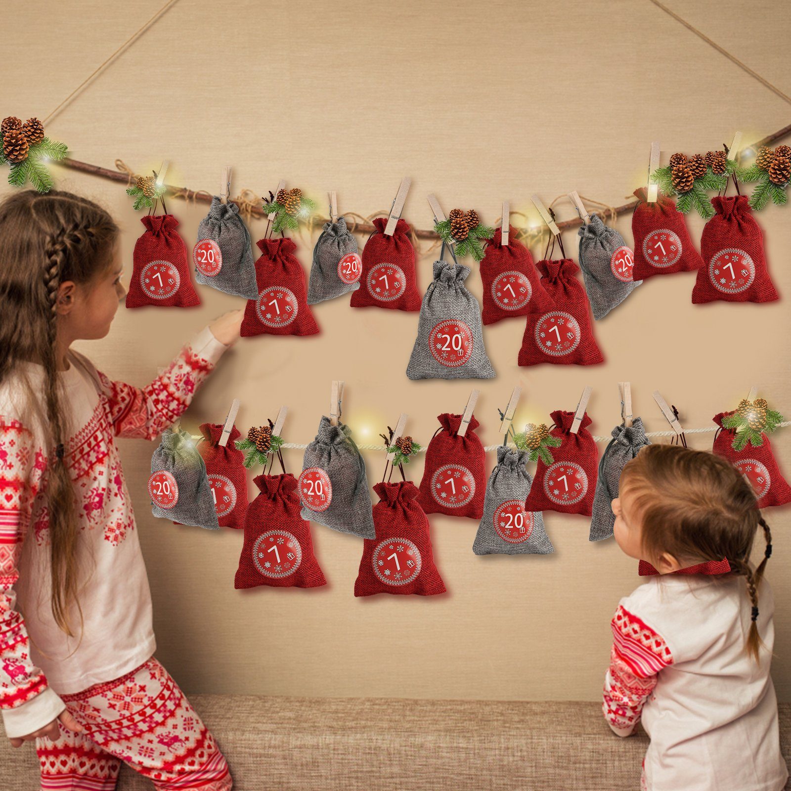 Clanmacy Christbaumschmuck Weihnachtskalender zum Weihnachtskalender DIY (1-tlg) Stoffbeutel befüllen,