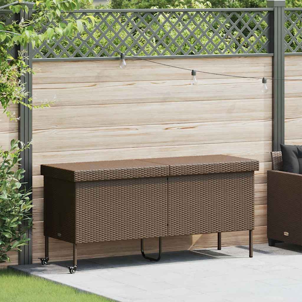 vidaXL Gartenbox Gartentruhe mit Rollen Braun 160x55x75 cm Poly Rattan