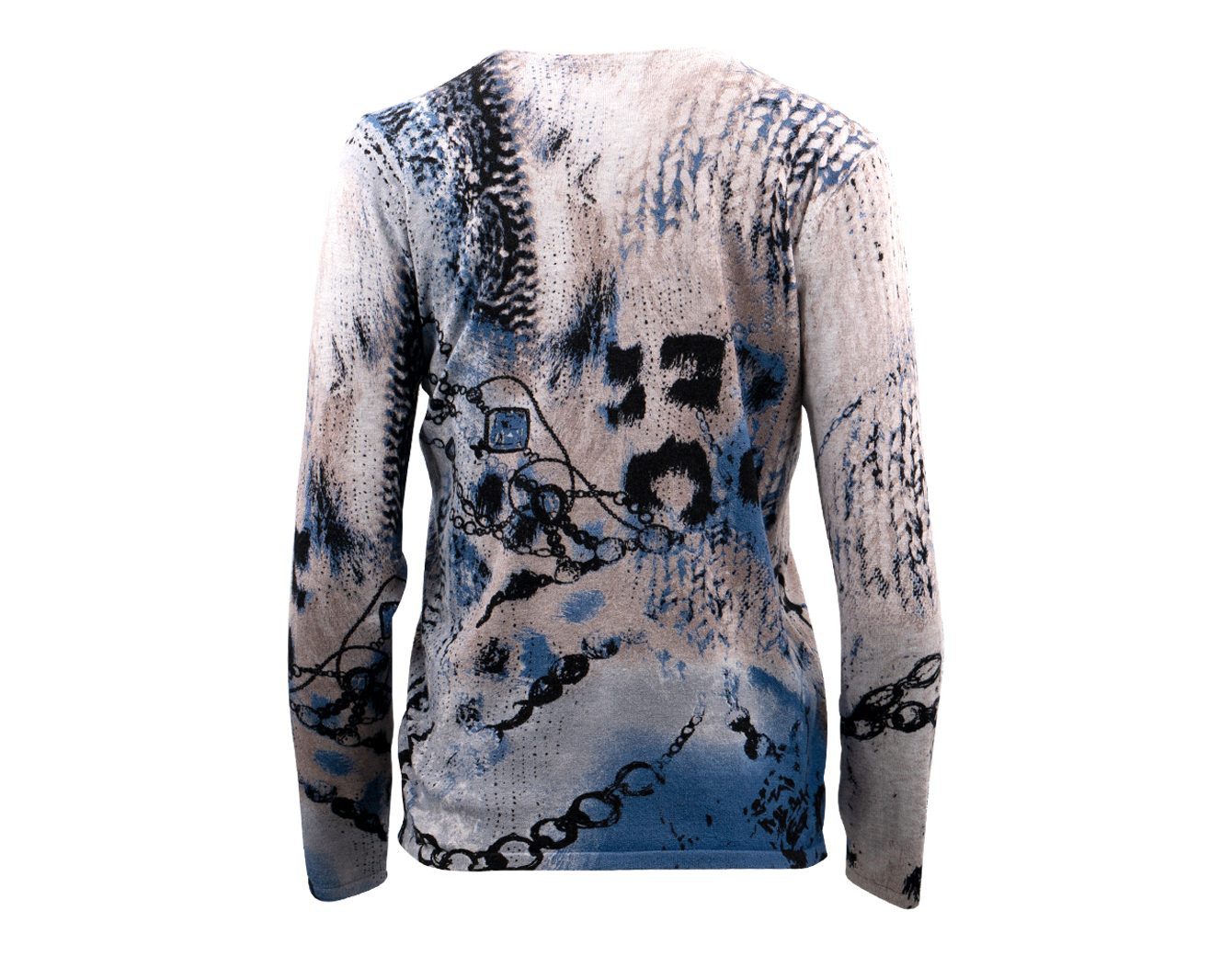 Passioni 2-in-1-Strickjacke Twinset mit grafischem Print Allover-Print in blau und grau – Bild 4 von 5