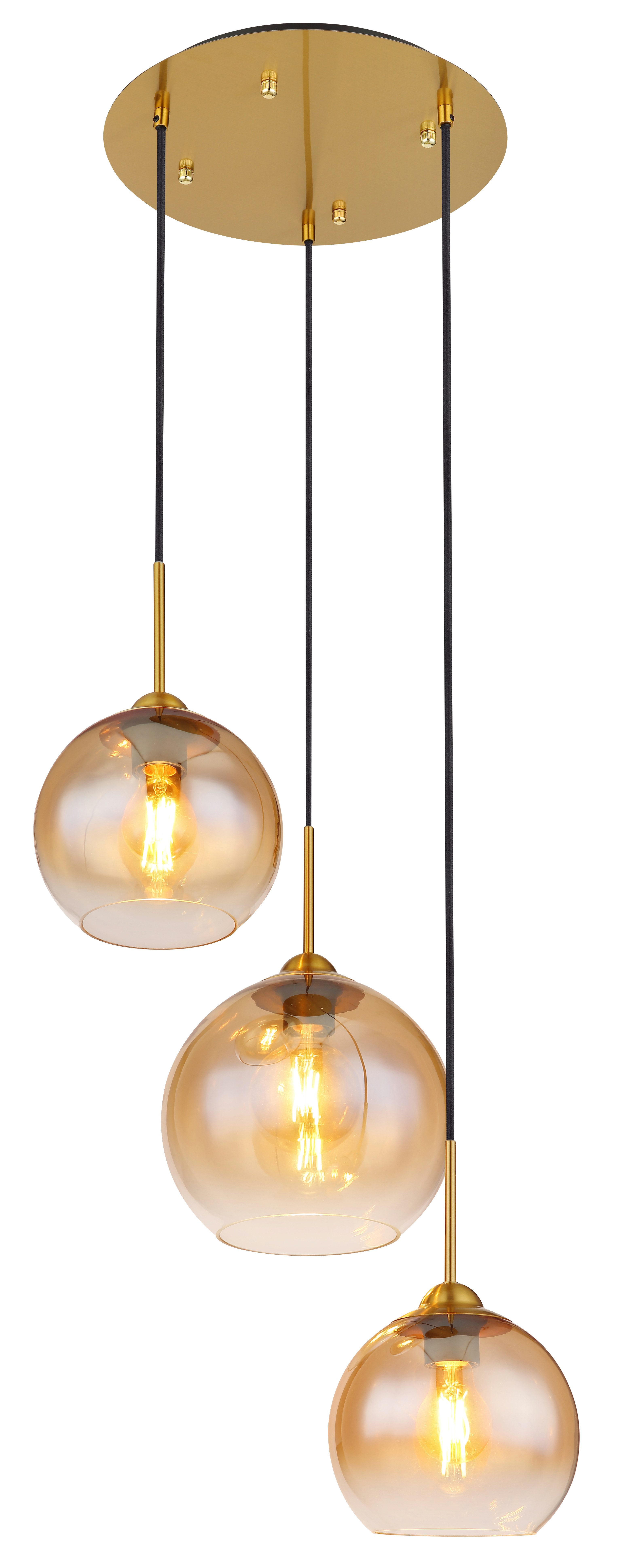 GLOBO LIGHTING Hängeleuchte JAMESSA, ohne Leuchtmittel, Hängeleuchte Messing, Glas amber/klar, höhenkürzbar, E27