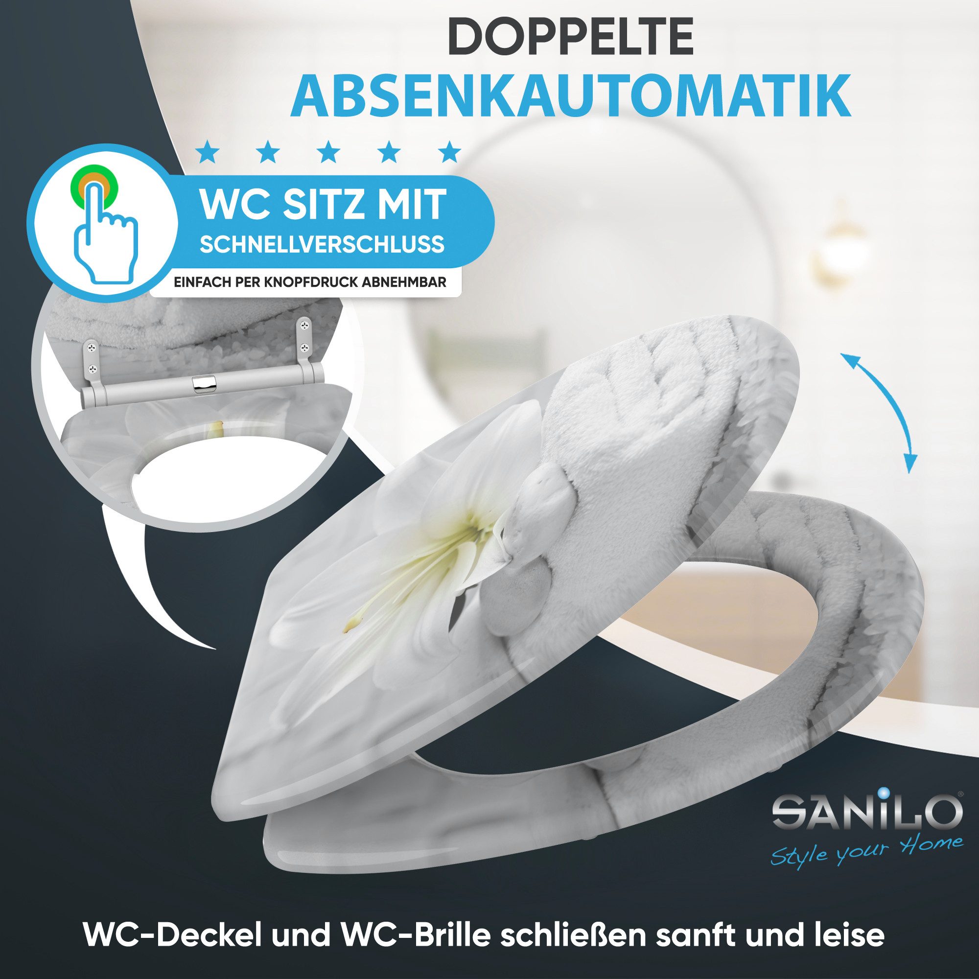 Sanilo WC-Sitz Good Feeling mit Absenkautomatik & Quick Release, Premium Toilettendeckel, abnehmbar, leichte Montage von oben – Bild 3 von 5