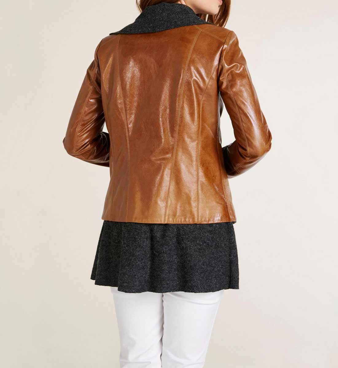 2-in-1-Leder-Wolljacke, Damen Heine Fellimitatjacke heine cognac-dunkelgrau