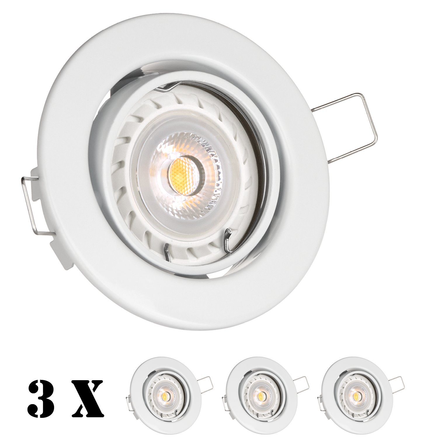 LEDANDO LED Einbaustrahler 3er LED Einbaustrahler Set Weiß mit LED GU10 Markenstrahler von LEDAND