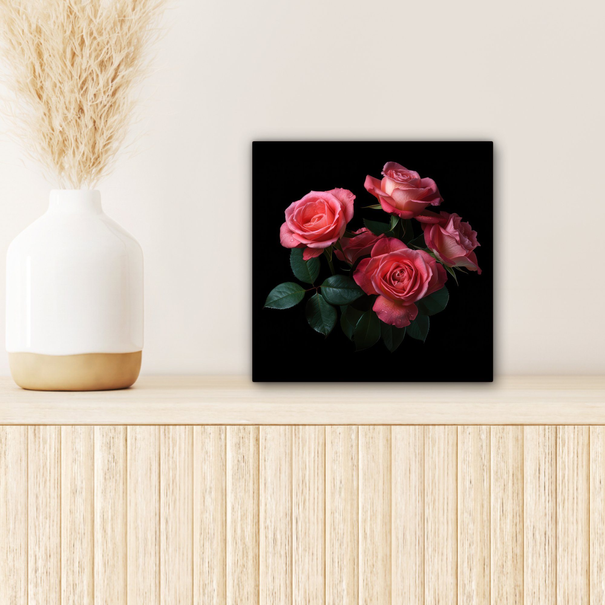 OneMillionCanvasses® (1 - Schlafzimmer, Schwarz, - cm Leinwandbild - 20x20 für Leinwand Rosen Natur Blumen Wohnzimmer St), - Bilder Rosa