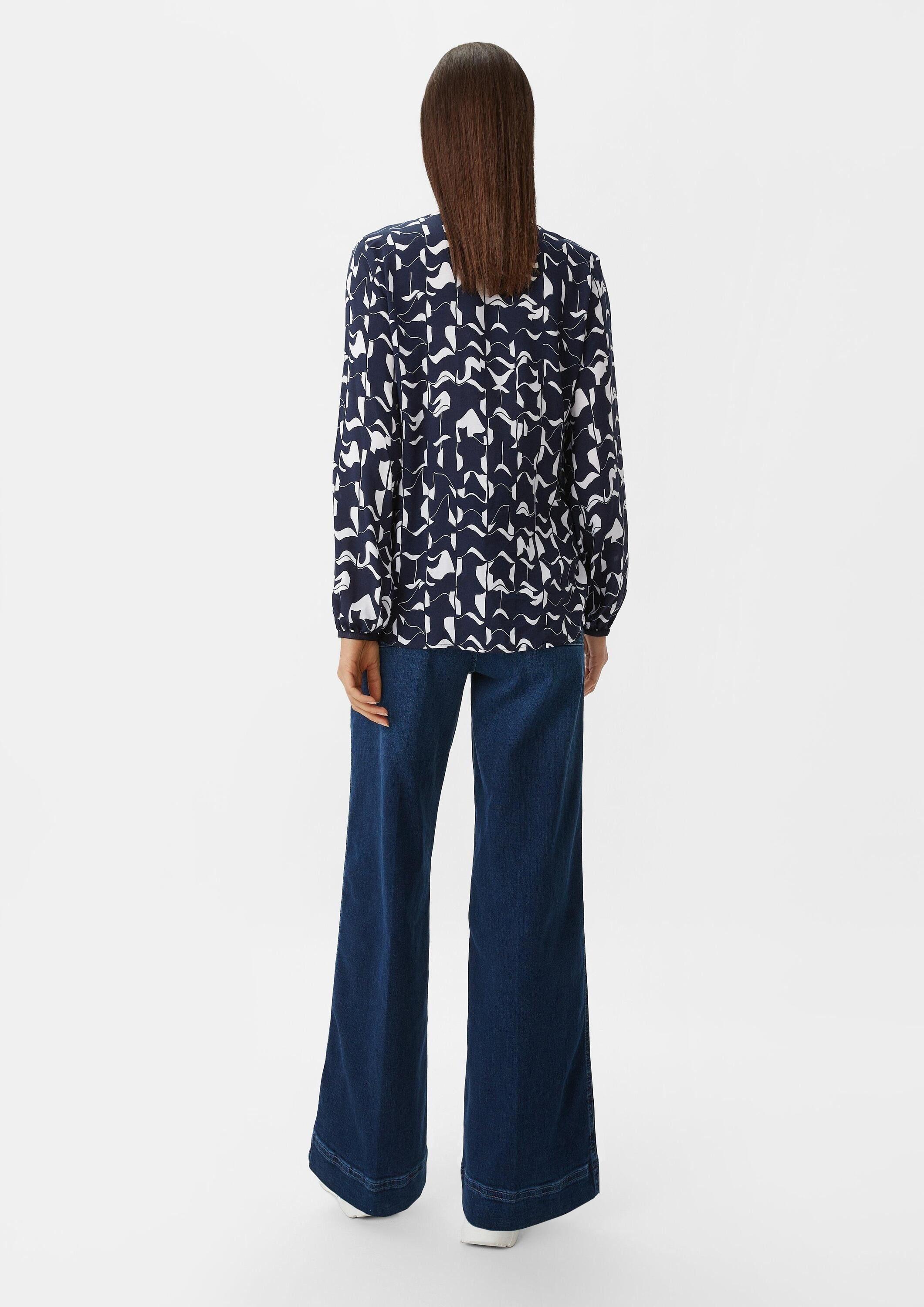 comma Langarmbluse Bluse Semitransparente Langarmbluse mit Allover-Print