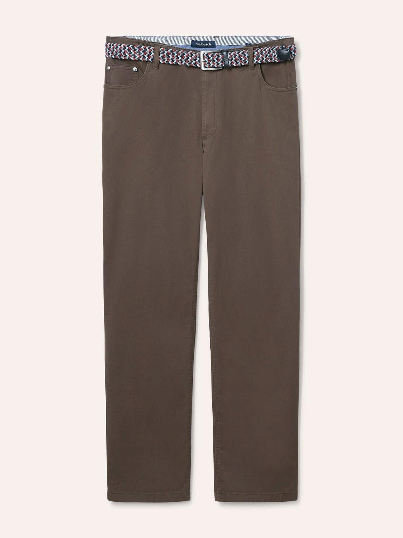 Walbusch 5-Pocket-Hose Herren Extraglatt-Stretchbund Five Pocket Hose bügelfrei Regular Fit Baumwollhose mit dehnbarem Comfort-Bund (bis 6 cm), inkl. Flechtgürtel