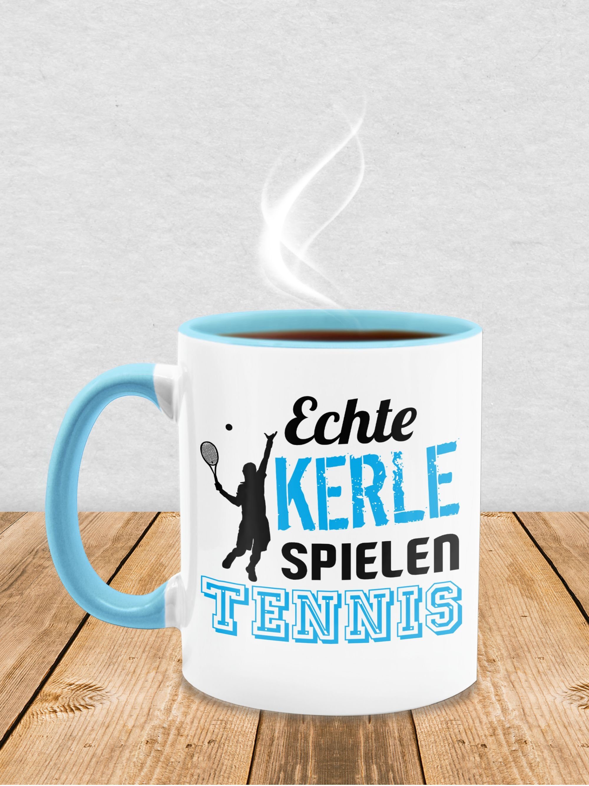 Echte Tasse schwarz, Statement Sprüche 2 spielen Shirtracer Tennis Hellblau Keramik, Kerle