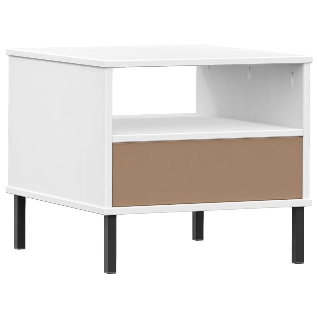 vidaXL Beistelltisch Nachttisch OSLO | Weiß Weiß (1-St) Massivholz Weiß Metallbeinen Kiefer mit