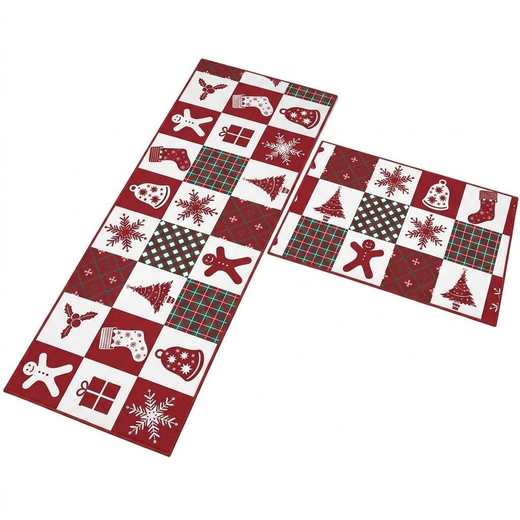 GarveeMore Fußmatte Weihnachts-Schmutzfangmatte, rutschfest & waschbar, Santa & Tannenbaum, rutschfest, waschbar, strapazierfähig, schmutzabweisend, pflegeleicht von GarveeMore