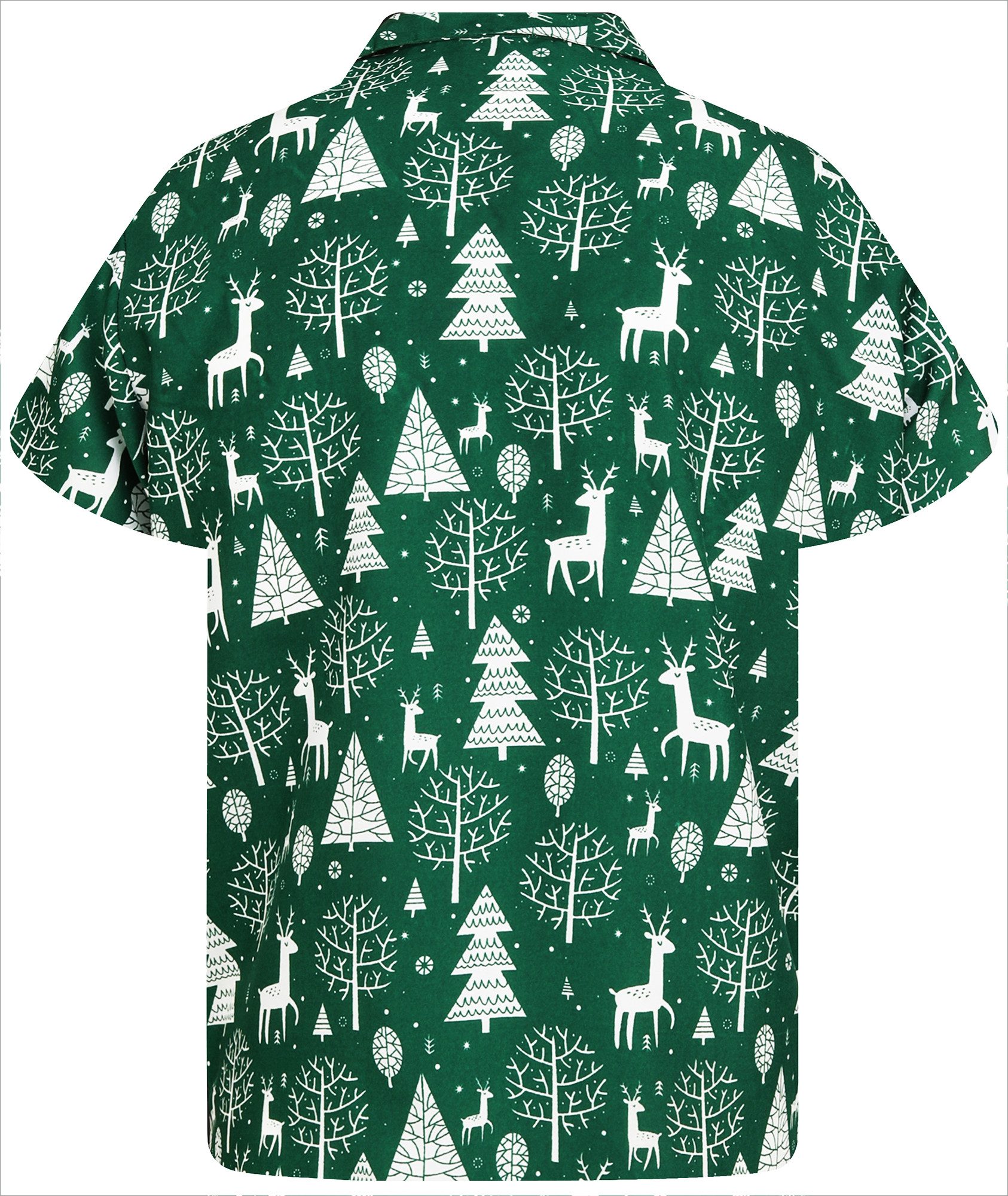 King Kameha Hawaiihemd Christmas Reindeer Allover Funky Hawaii-Hemd Kurzarm Front-Tasche