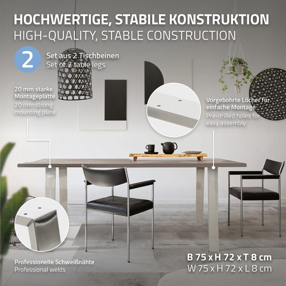 ML-DESIGN Tischbein Tischgestell Loft 2er Set Bankkufen aus Stahl Industriedesign U-Form, Bankgestell Bankbeine Tischkufen Profil 8x2cm Möbelfüße aus Metall