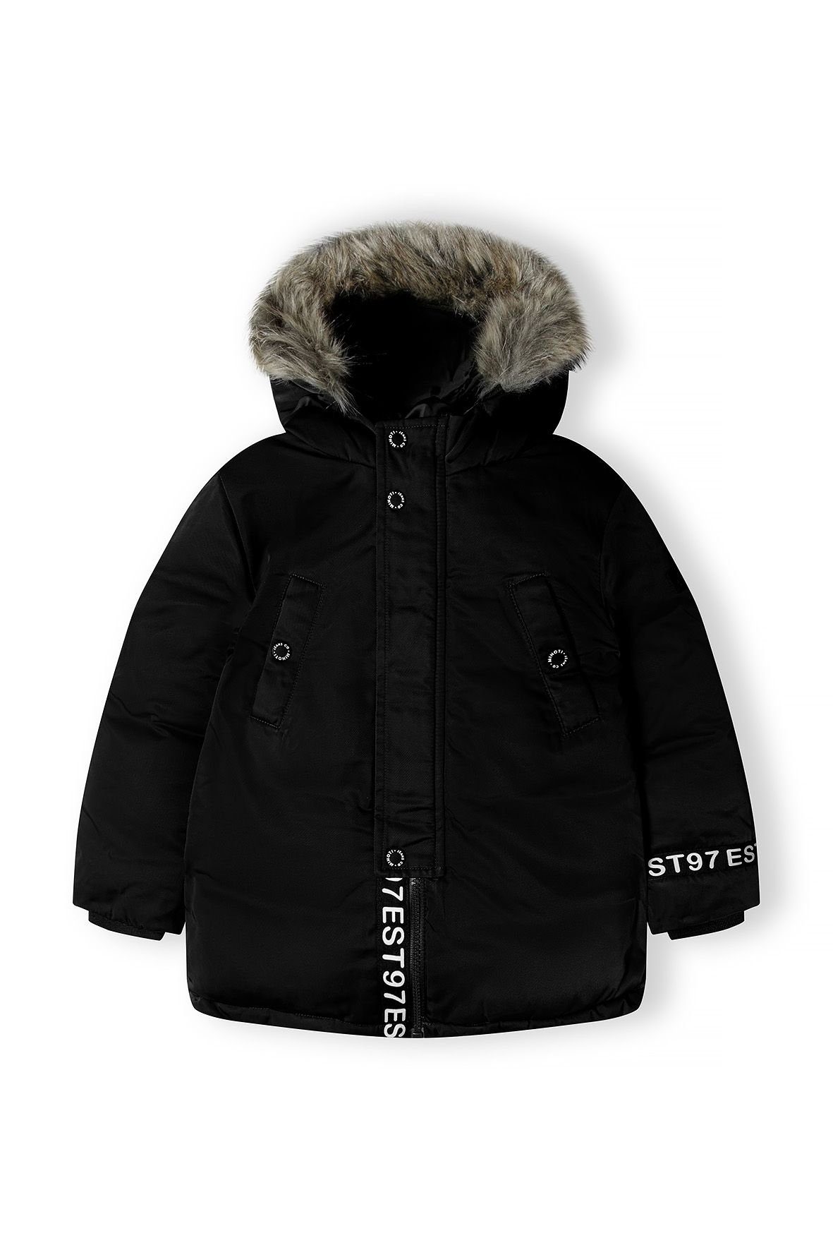 MINOTI Winterjacke Schwarz mit Kapuze (2-14y) flauschiger