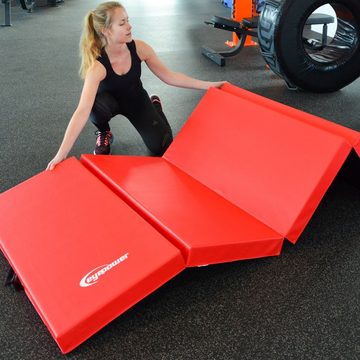 eyepower Fitnessmatte 8cm dicke Weichbodenmatte 200x100cm faltbar, schwarz rote Turnmatte