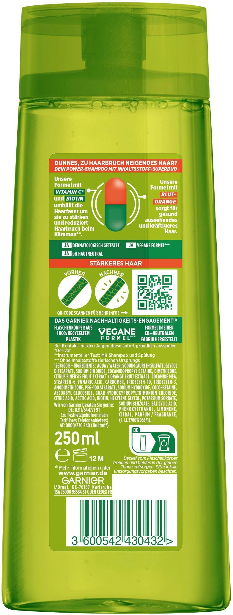 GARNIER Haarshampoo Garnier Fructis Vitamine & Kraft Shampoo, Set, 6-tlg., Geeignet für dünnes Haar