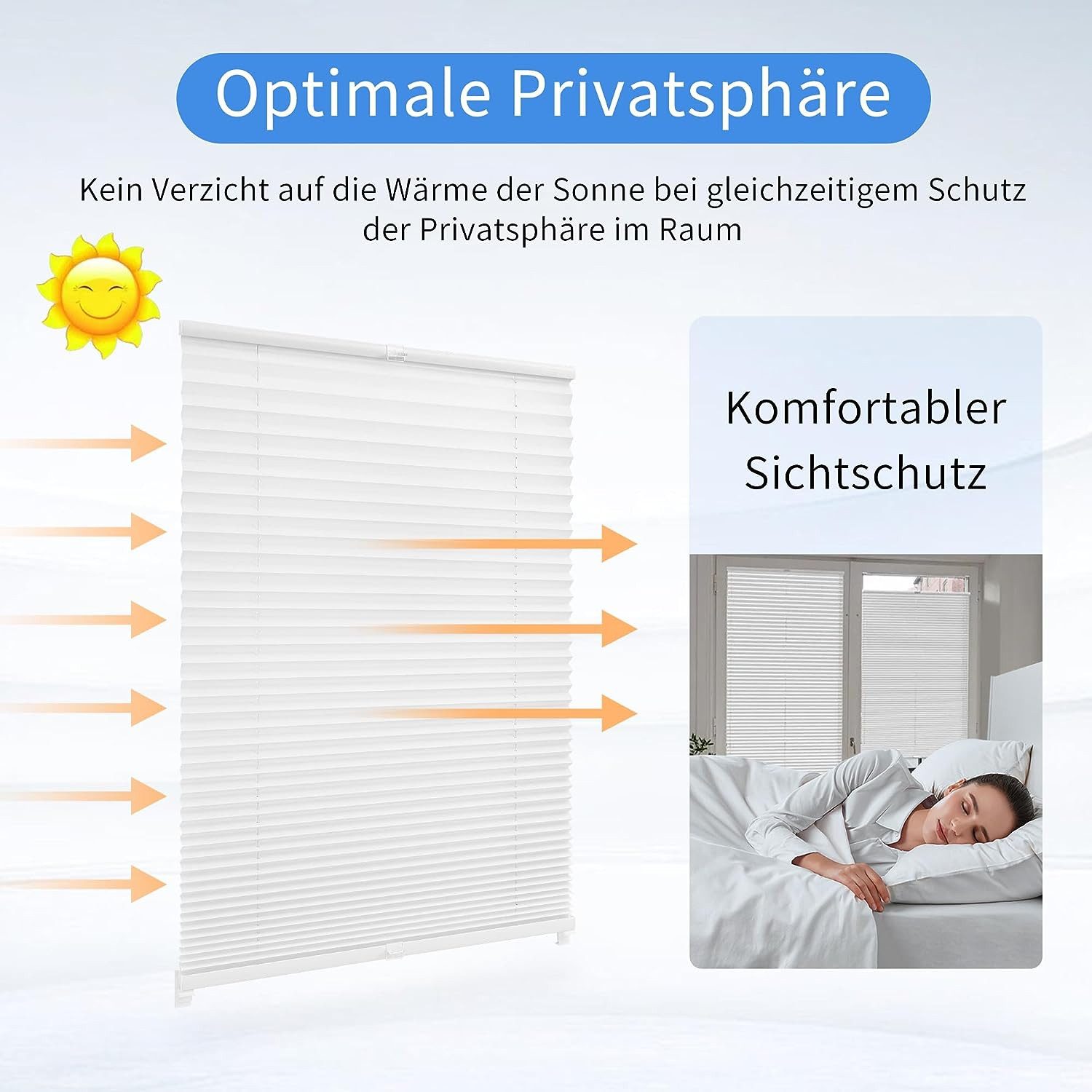 Vkele Plissee ohne Bohren Easy Fix Klemm Faltrollo, verspannt Fenster Rollo, Klemmfix,Klemmträger, Jalousie für Tür & Fenster Sichtschutz Sonnenschutz