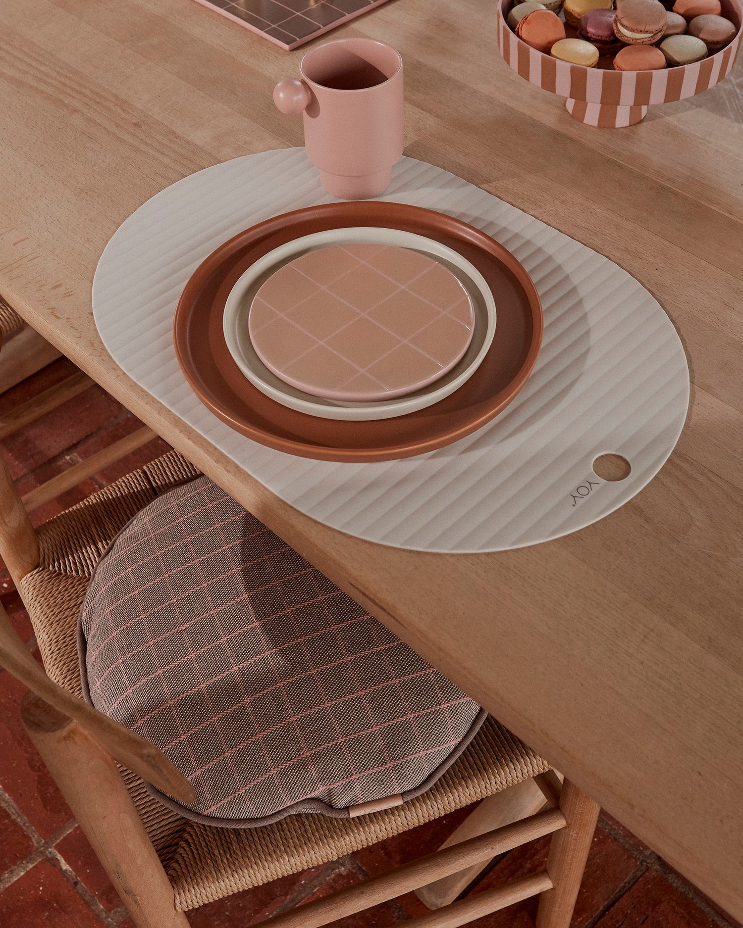 27x9 Tray Keramik - Tortenplatte Karamell/Rosa OYOY Groß Rund Dekoschale cm, Toppu Gestreift