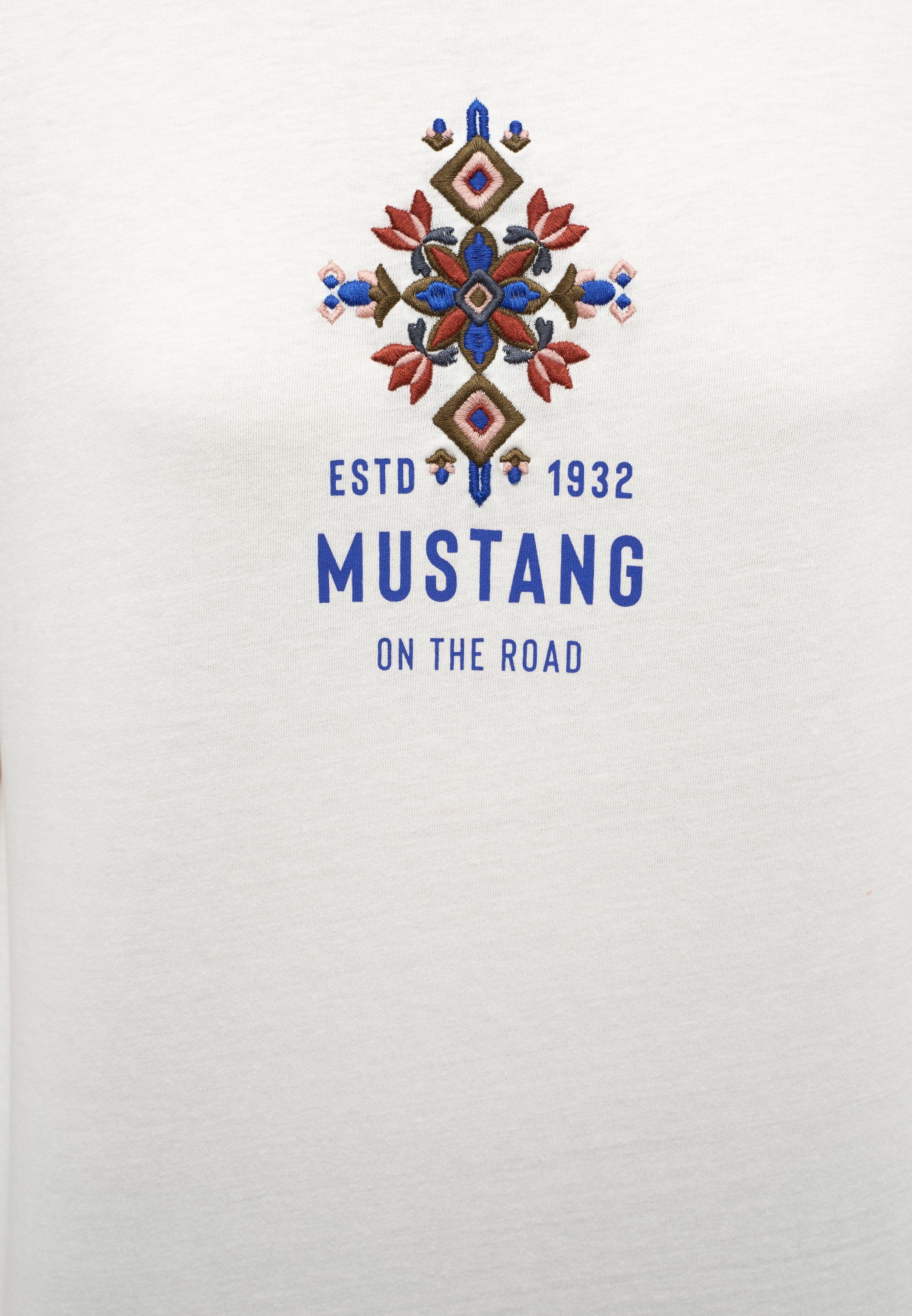 Kurzarmshirt Mustang MUSTANG offwhite Print-Shirt T-Shirt