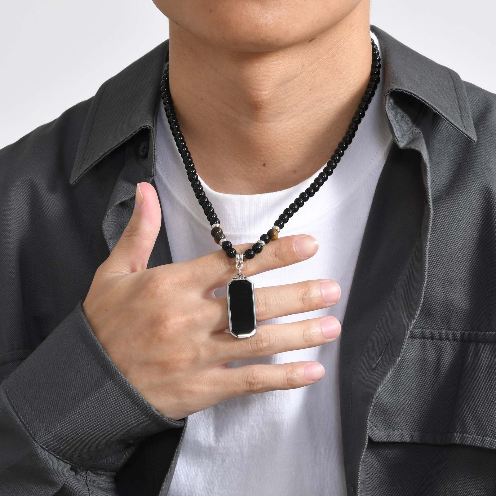 KARMA Perlenkette Herren schwarz Herrenkette Halskette Herrenschmuck mit An günstig online kaufen