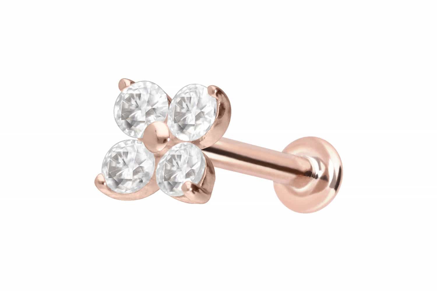 Piercing-Set 14 Karat Gold Labret mit Push Fit MOISSANIT-BLUME