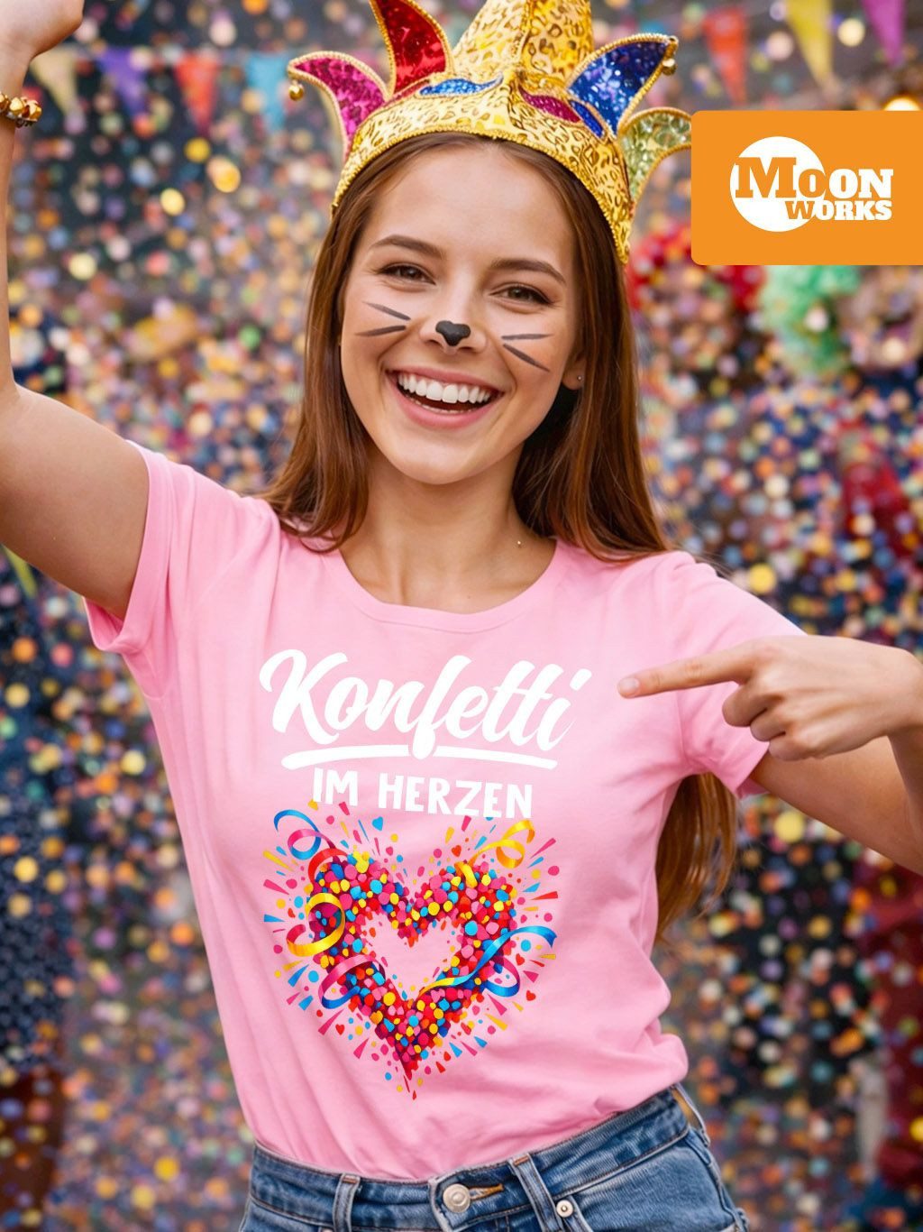 MoonWorks Print-Shirt Damen T-Shirt - Spruch Konfetti im Herzen - Fasching günstig online kaufen