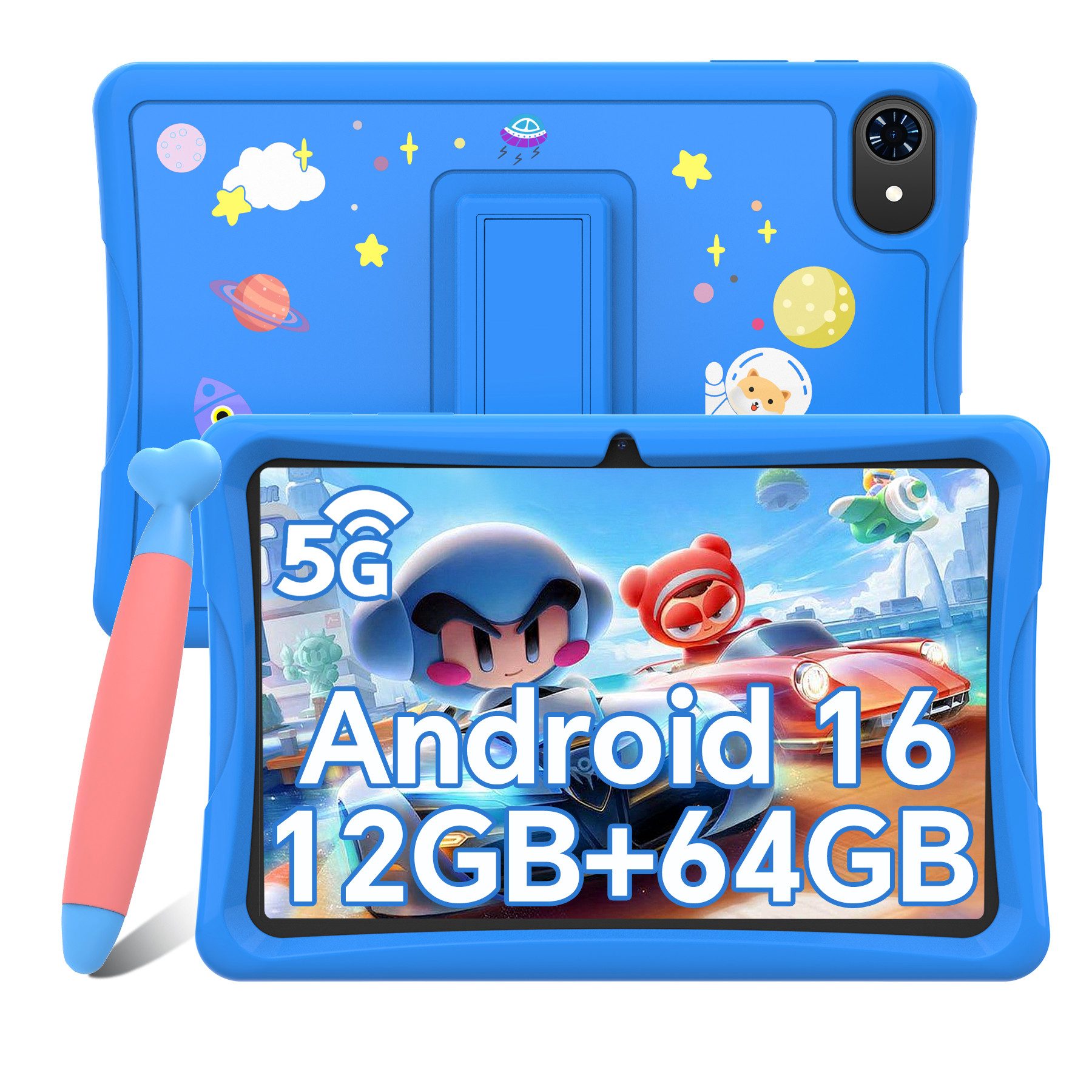VekfulPC 10,1" K10 Kinder Tablet mit Hülle und Stift Tablet (10,1", 64 GB, Android 16, Android 16, Google Kids Space, 10,1" HD, 5000mAh, 12GB+64GB)