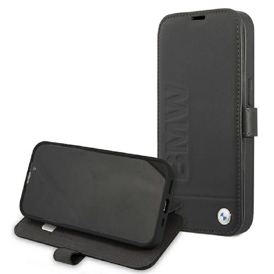 BMW Handyhülle iPhone 13 Mini Case Bookcase Echtleder schwarz 5,4 Zoll, Kantenschutz