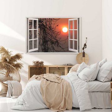 Sinus Art Leinwandbild Wandbild 120x80cm Fensterbild Sonne Abendrot Abenddämmerung Baum Sonne, (1 St)