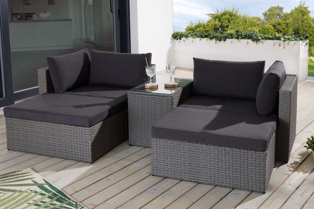 riess-ambiente Loungeset XXL MODULAR grau, (Set, 5-tlg), Gartenmöbel · Sessel · Tisch · Hocker · Terrasse · Balkon · Outdoor