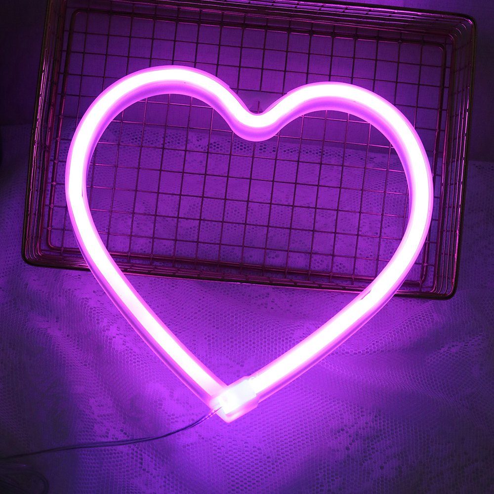 Rosnek LED Dekolicht Herz Blitz, Batterie/USB, Neon Lichter für Schlafzimmer Wand, Schmetterling Alien