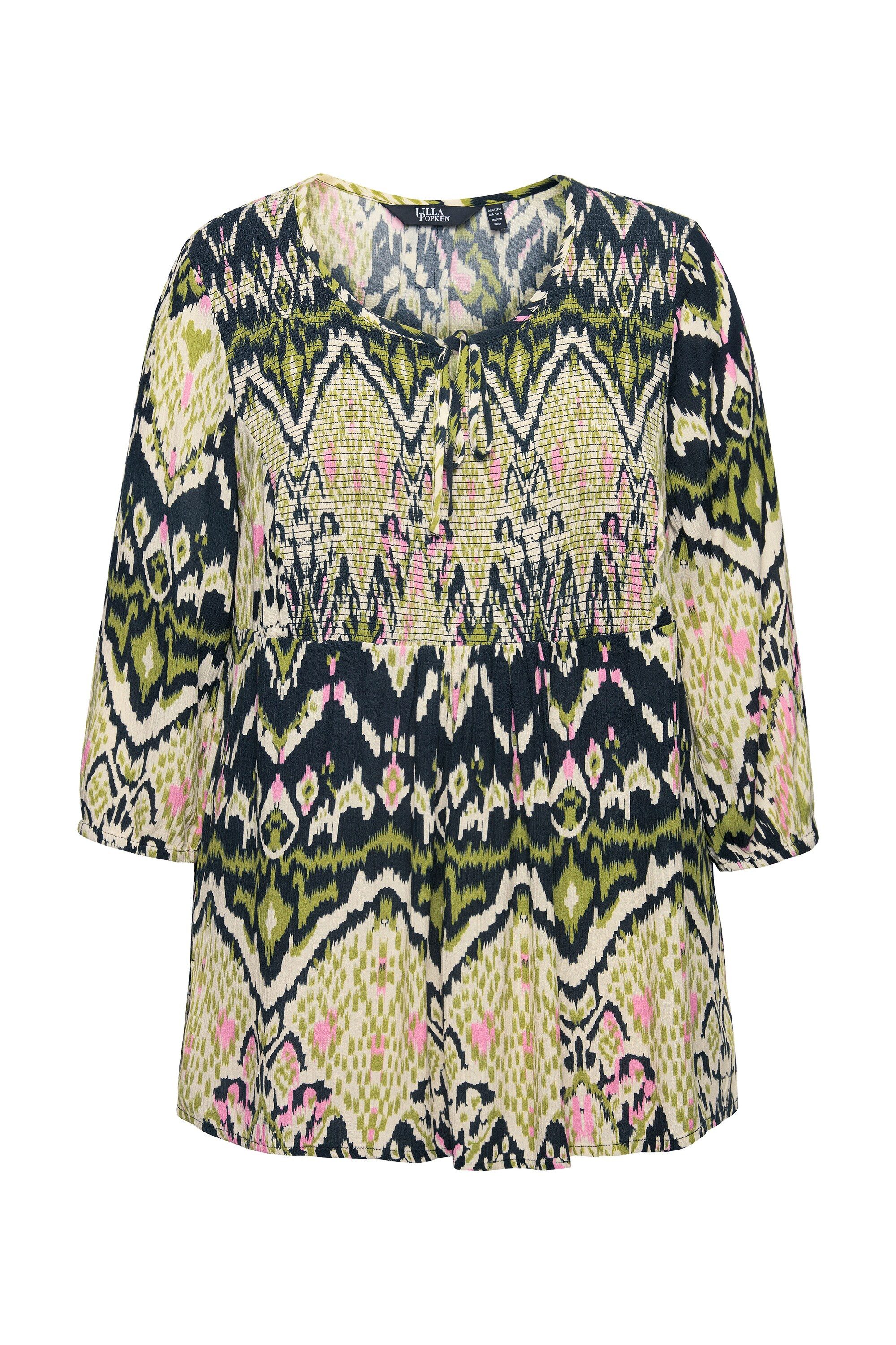Ulla Popken Druckbluse Smokbluse A-Linie Rundhals günstig online kaufen