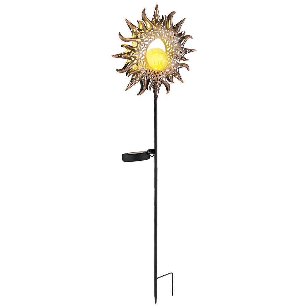 GLOBO LIGHTING LED Solarleuchte, LED-Leuchtmittel fest verbaut, Warmweiß, LED Solarleuchte Metall rost Crackle-Glas warmweiß IP44 H 81