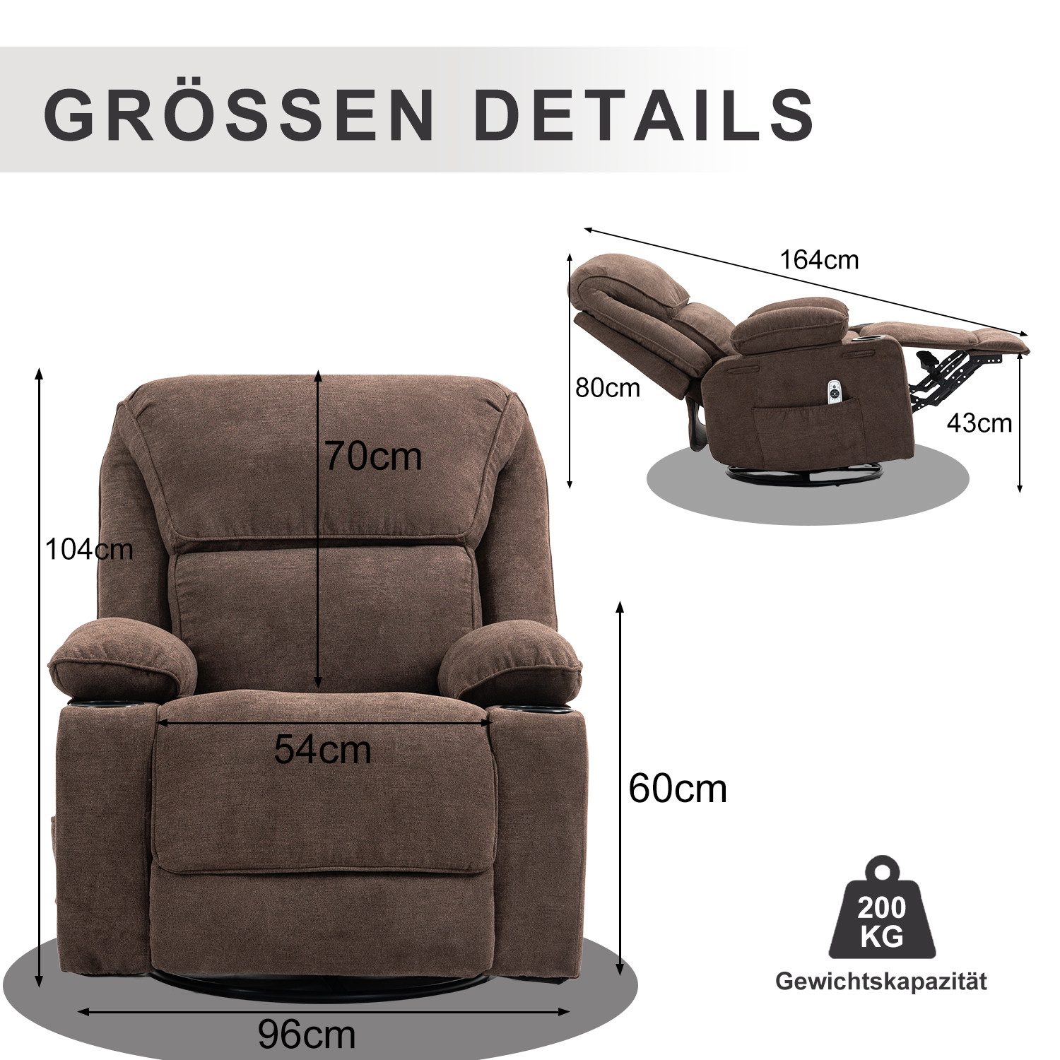 BRTHORY Massagesessel Relaxsessel mit Massagefunktion, Fernsehsessel, 360°d günstig online kaufen