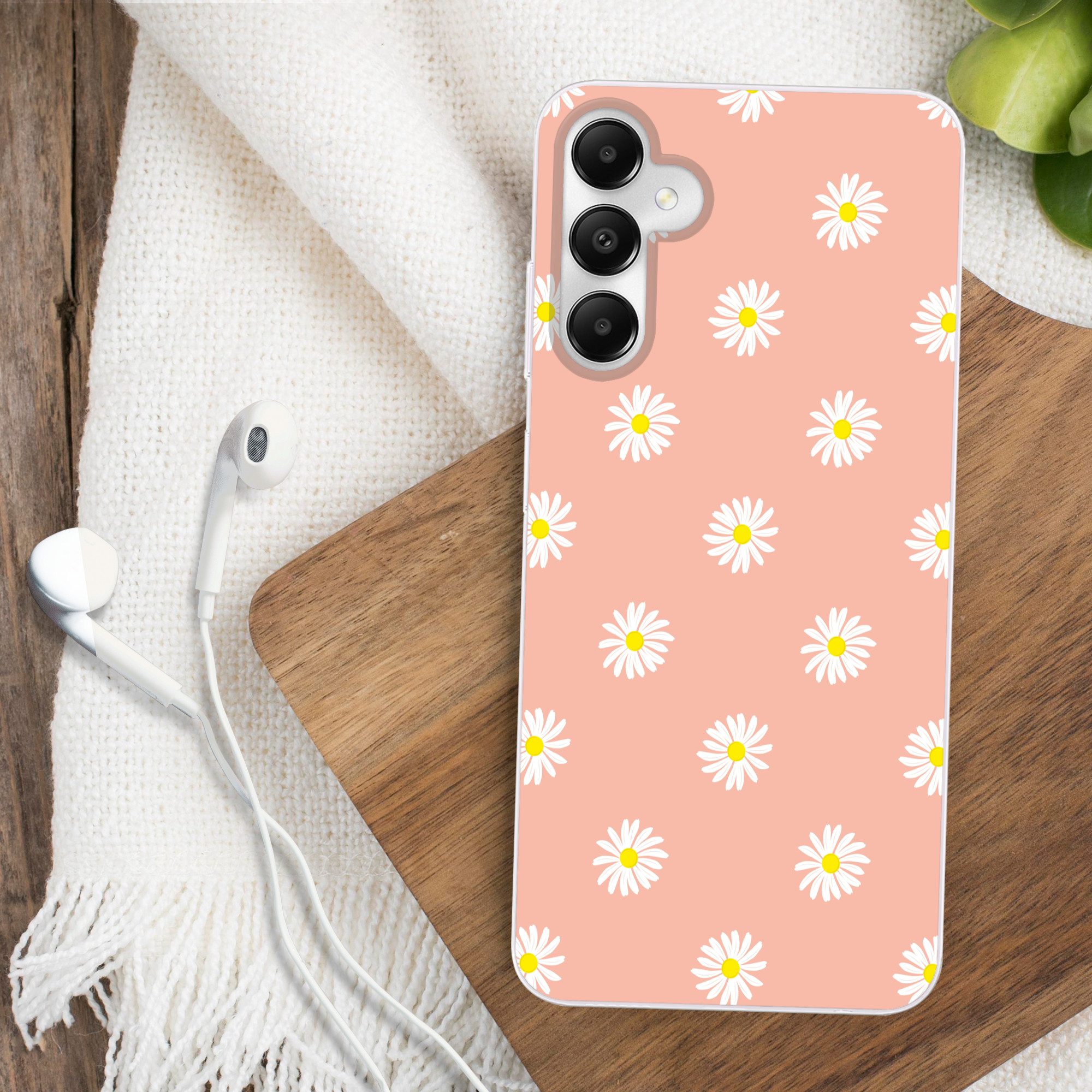 MuchoWow Handyhülle für Samsung Galaxy A05s Gänseblümchen - Pastell - Weiß - Rosa - Blumen, Smartphone-Bumper, Print, Handy Schutzhülle Dünn
