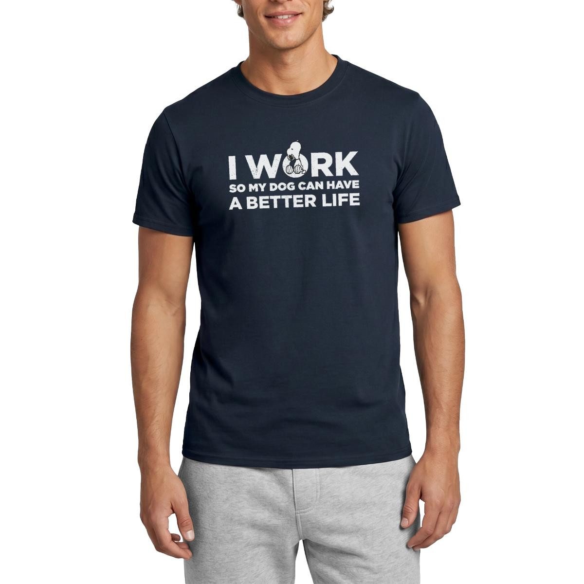 Spreadshirt T-Shirt Peanuts Snoopy I Work Lustiger Spruch Männer T-Shirt (1-tlg)