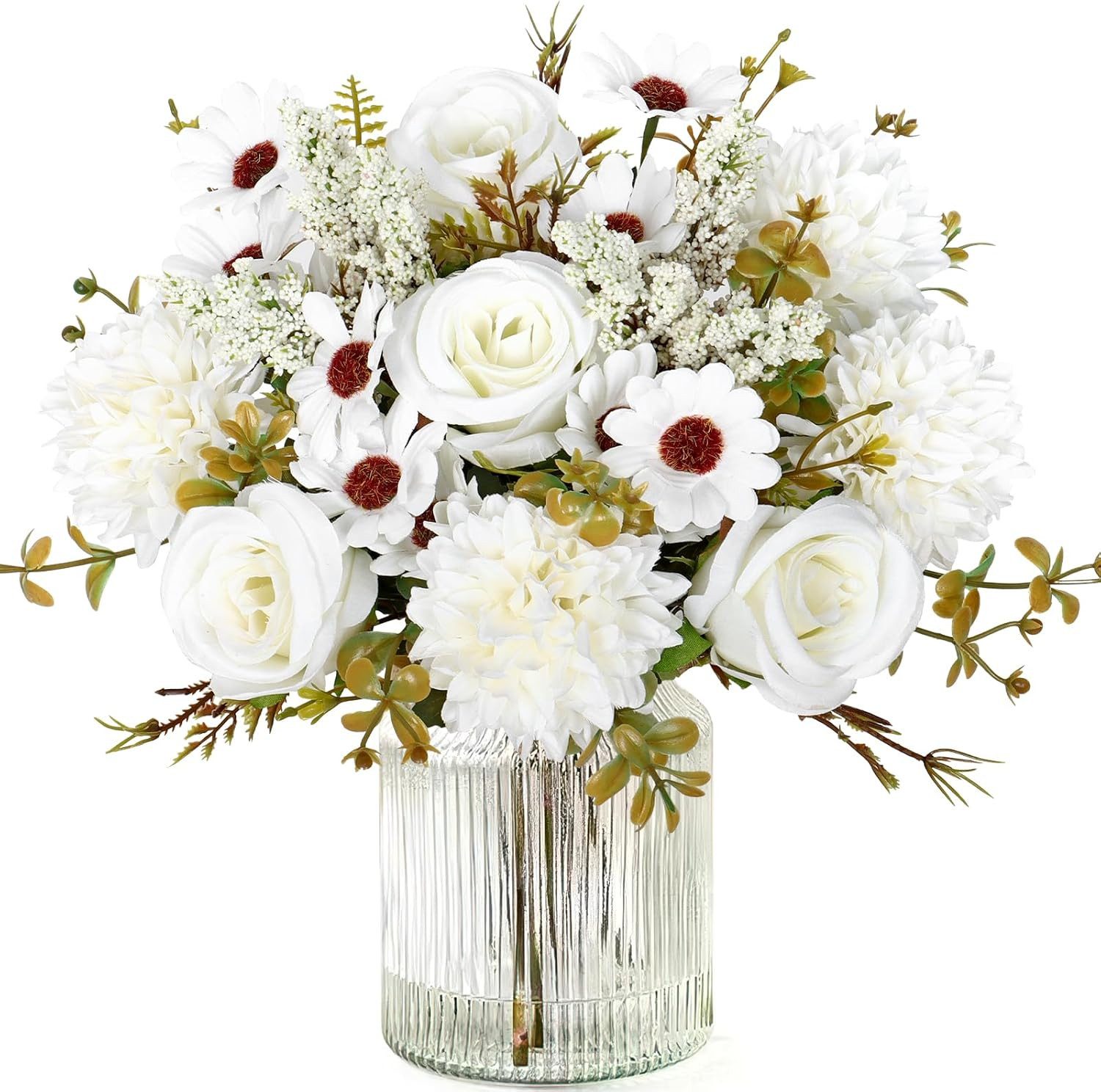 Kunstblumenstrauß Künstliche Blumen 2/4 Bündel künstliche Rosen Gänseblümchen, Agger, Perfekt für Hochzeit, Party oder Heimdekoration in Rosa