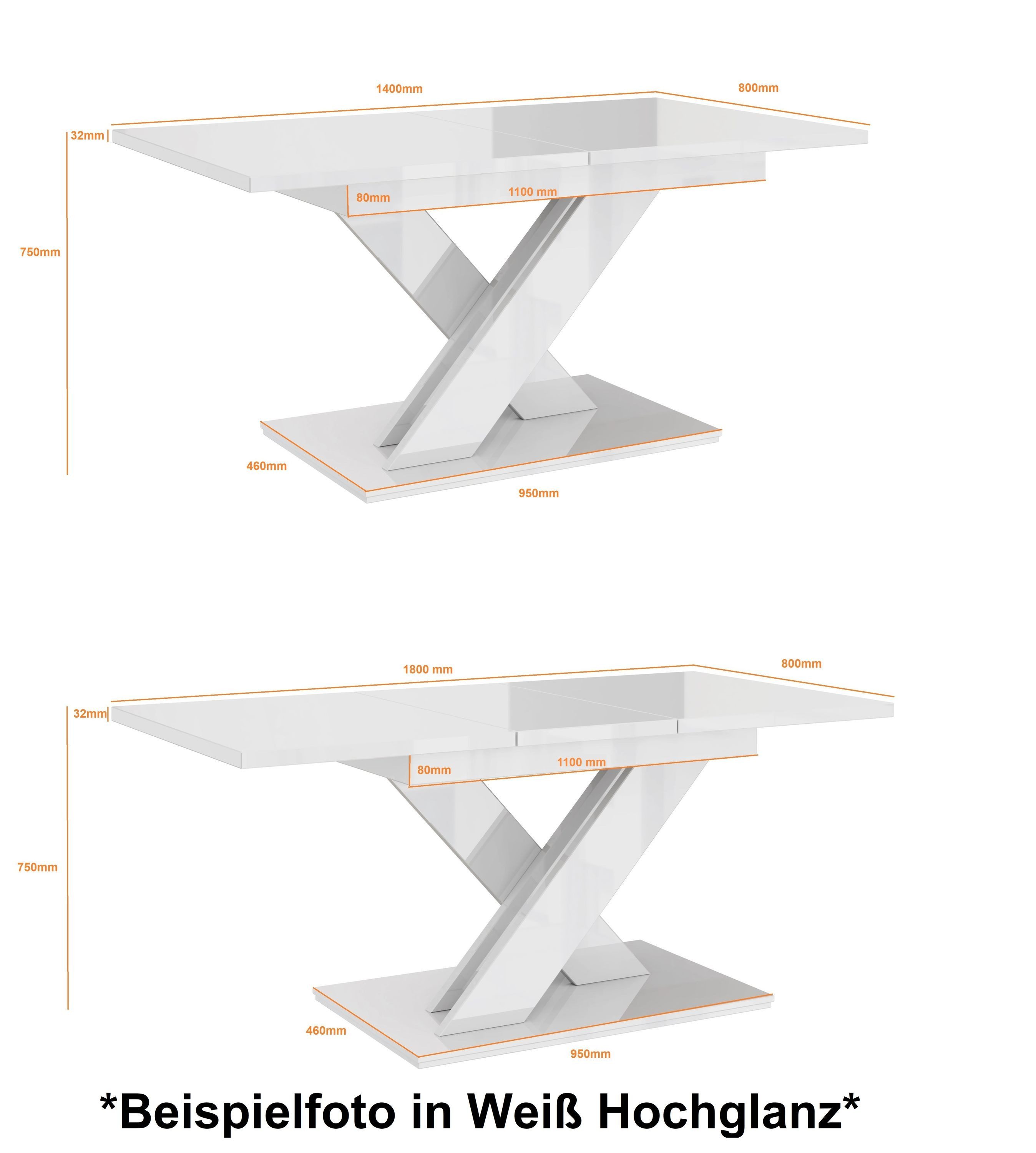 designimpex Esstisch Design PA-222 Tisch ausziehbar 140 - 180 cm Esszimmer