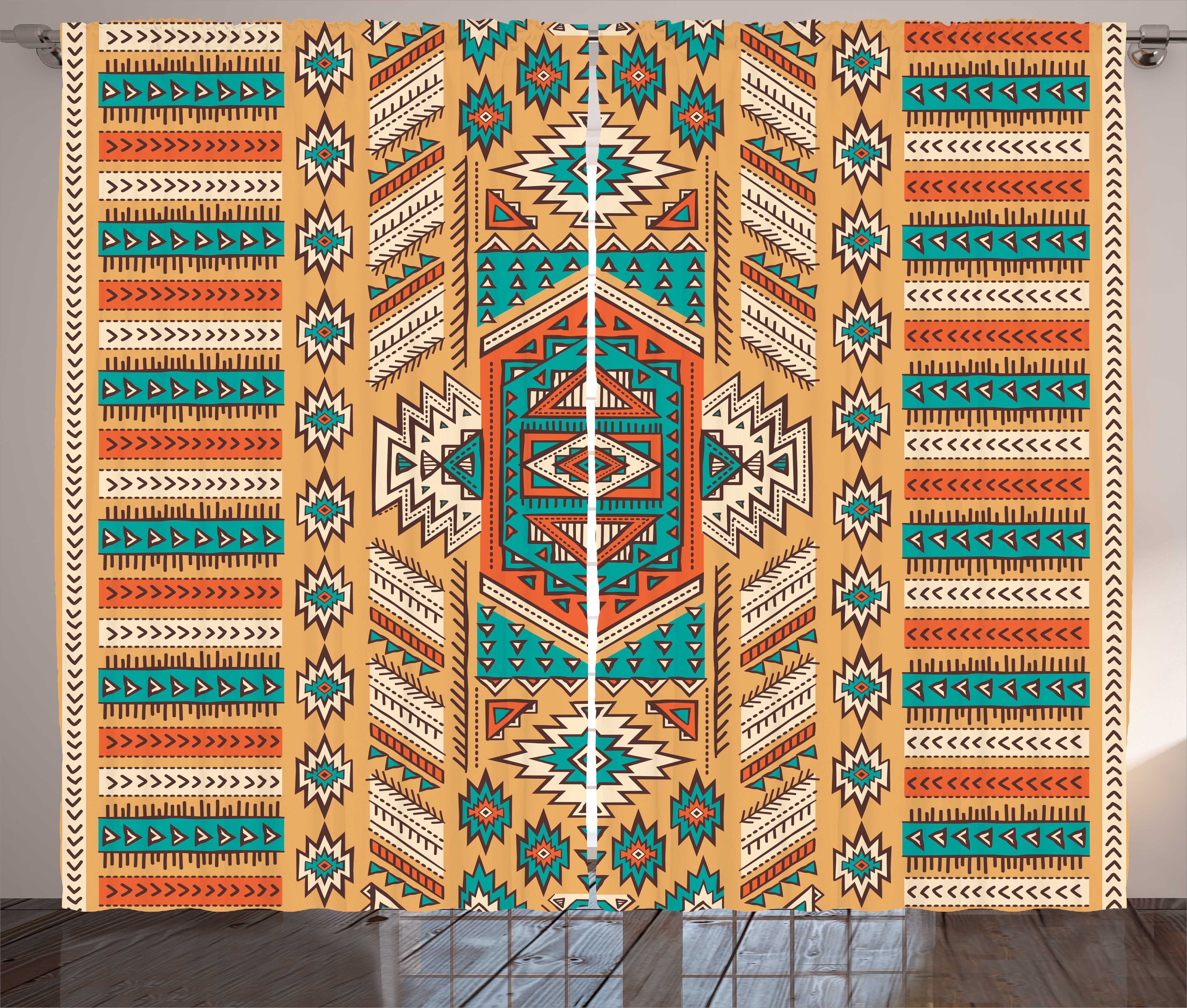 Gardine Schlafzimmer Kräuselband Vorhang mit Schlaufen und Haken, Abakuhaus, aztekisch Bohemian Pattern