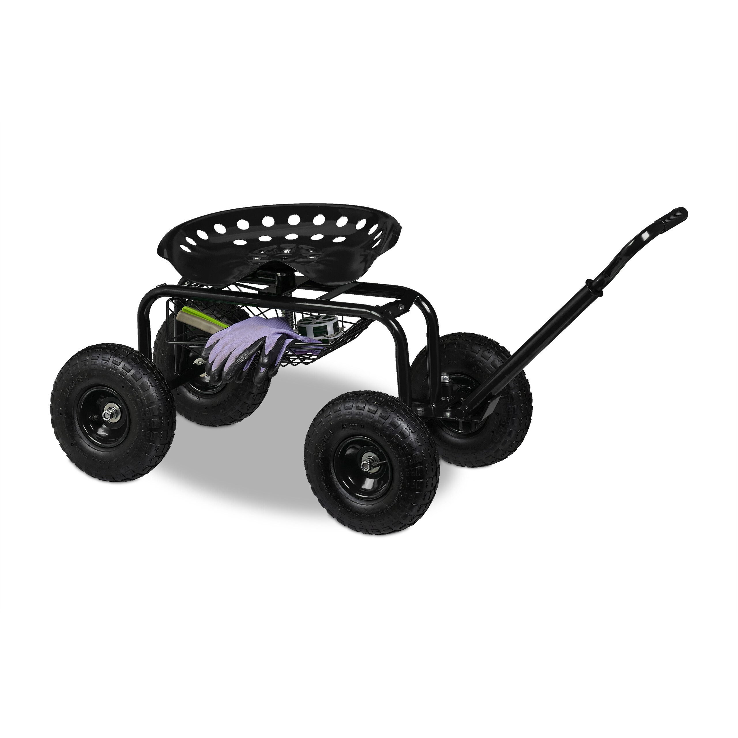 relaxdays Rollsitz Fahrbarer Gartensitz mit Stauraum (1 St), schwarz