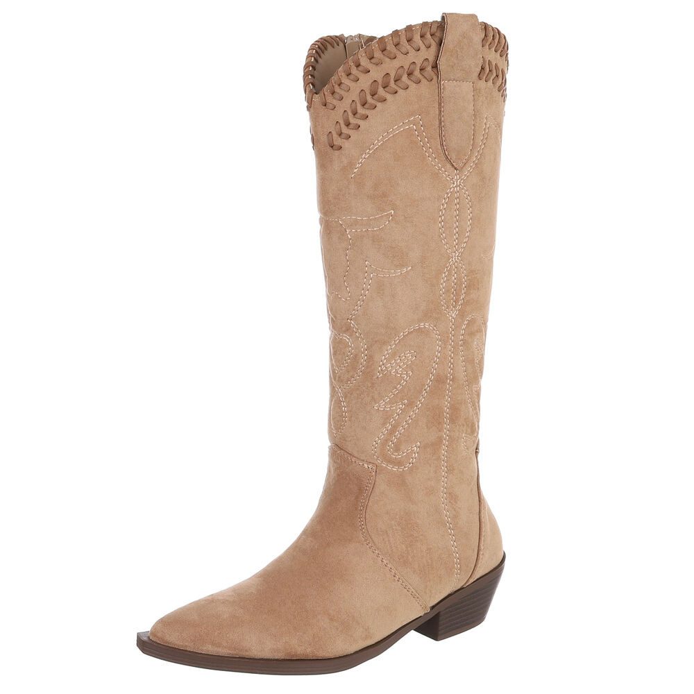 Ital-Design Damen Westernstiefel mit Blockabsatz und Ziernähten Westernstiefel (92299567) Blockabsatz Stiefel in Hellbraun
