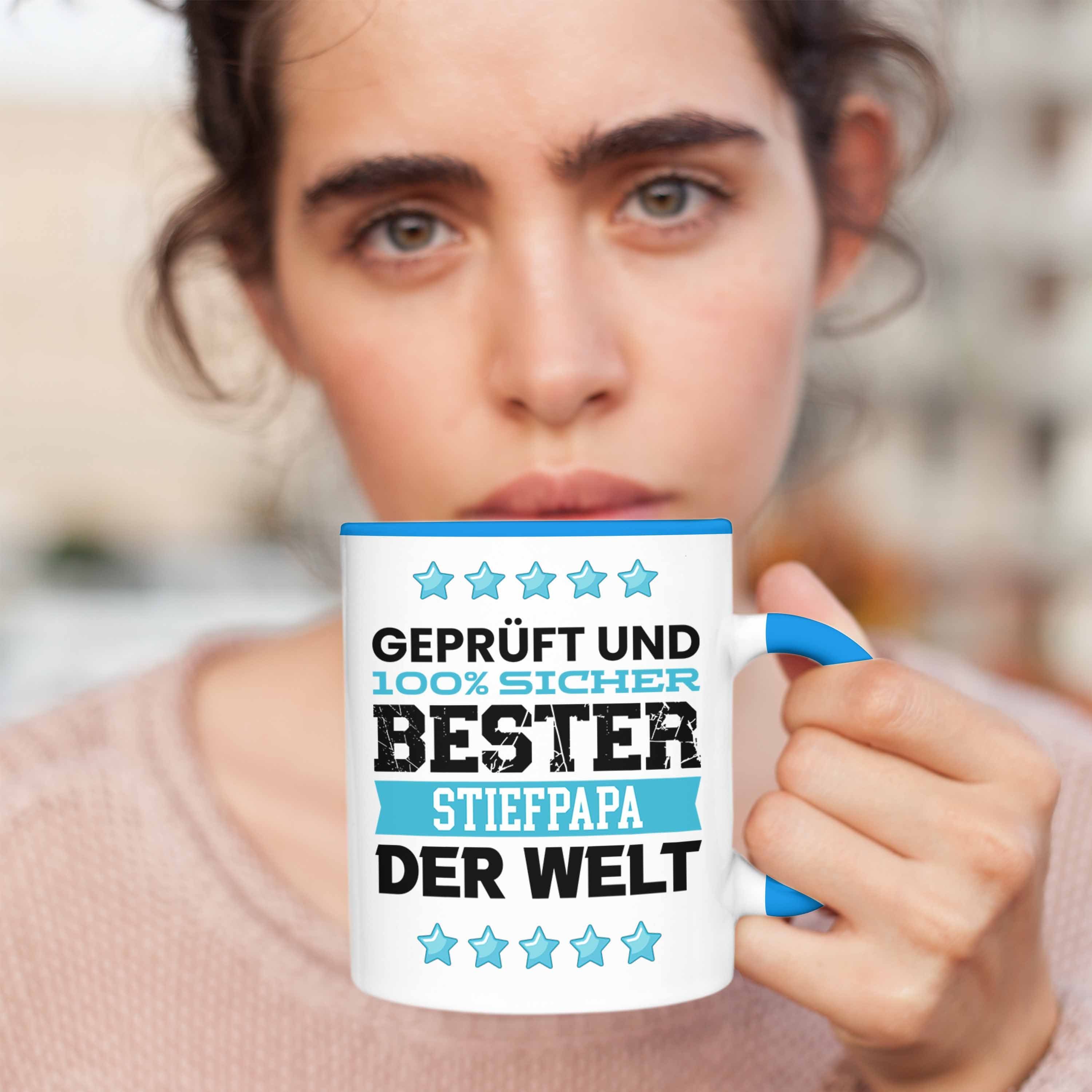 Trendation Tasse Trendation - Bester Papa Stiefpapa Blau Welt G Geschenk Stief Tasse Der für