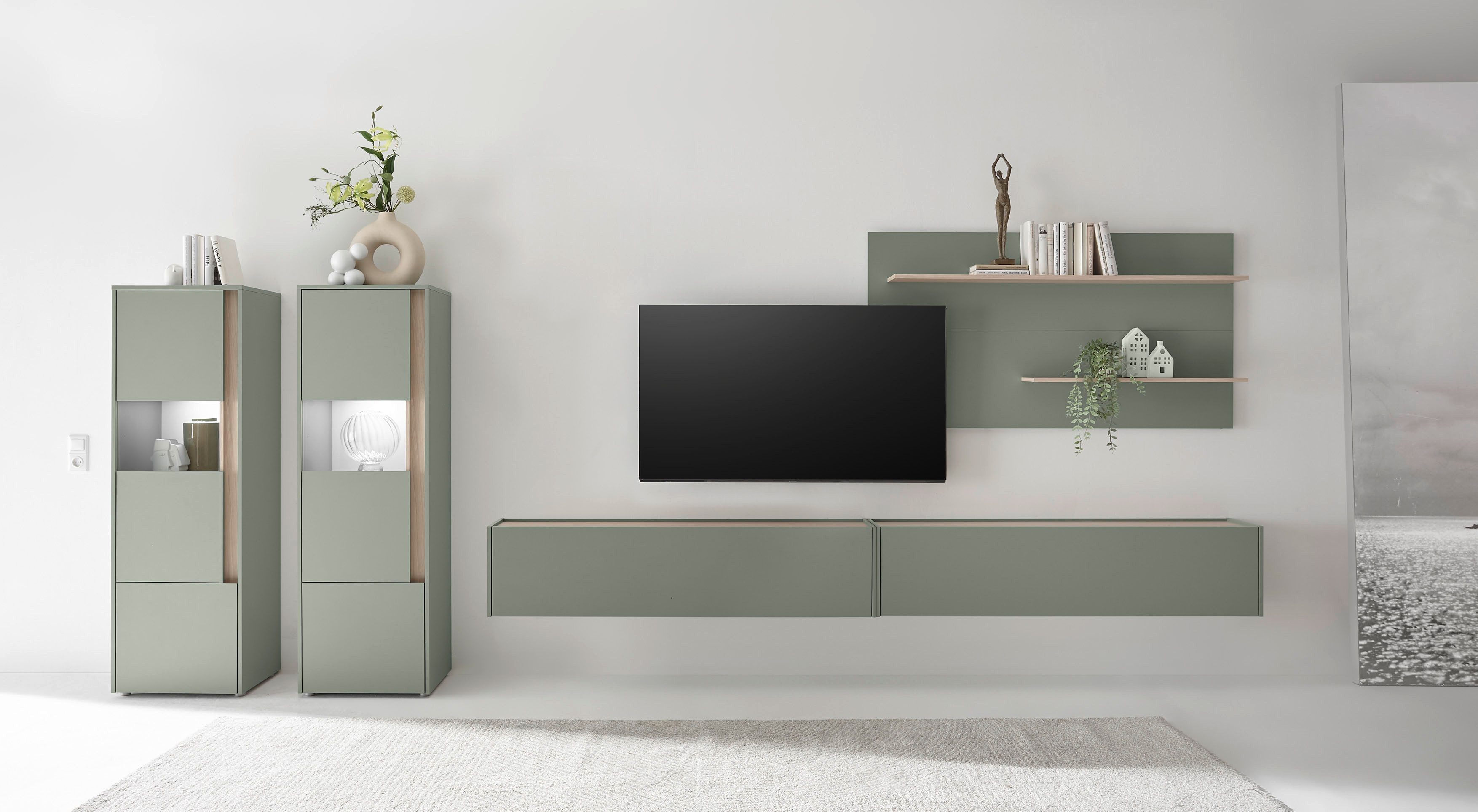 Home affaire Wohnwand City/Giron, moderne Anbauwand, Komplettset in vielen Farben verfügbar, (Set, 5-St), enthält zwei Vitrinen, zwei Hängeschränke & ein Wandboard