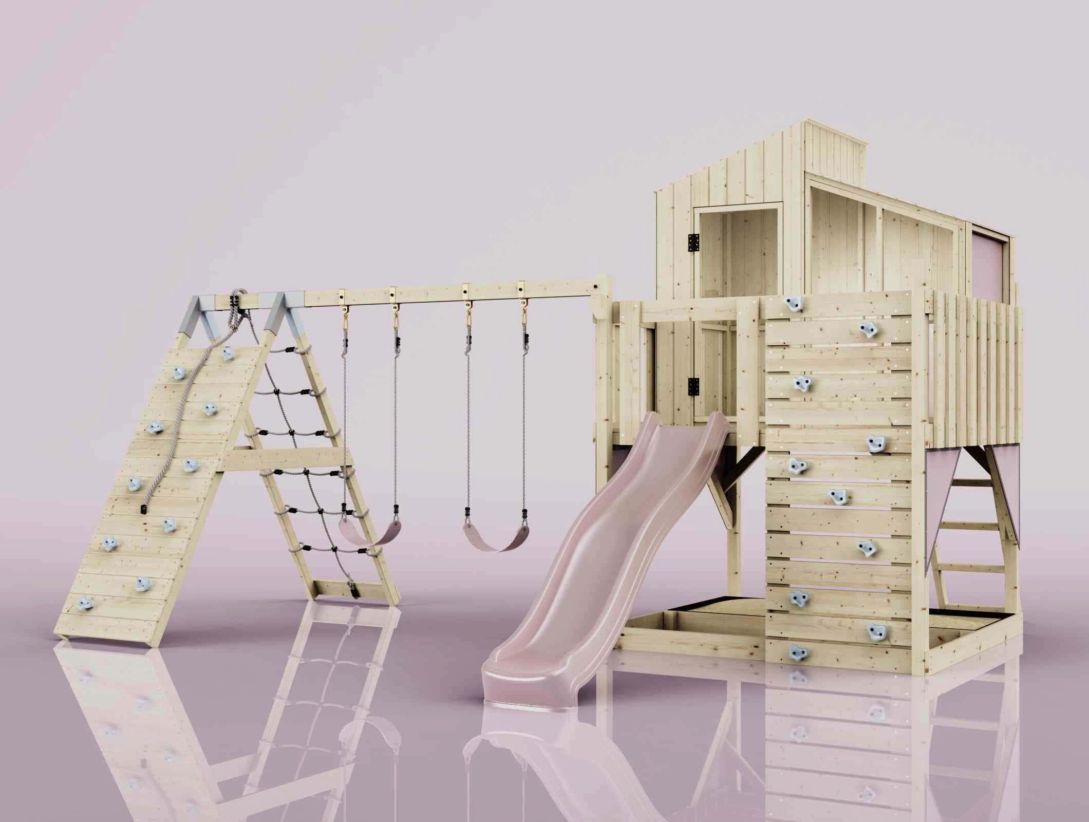 OutdoorToys Spielturm Finn, aus Holz in Altrosa mit Kinderschaukel