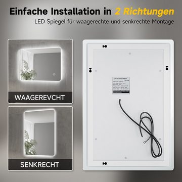 SONNI Badspiegel Badspiegel mit Beleuchtung 50x70 cm LED kaltweiß mit Touch Schalter, LED Beleuchtung,Touch Schalter,IP44,wasserdichte LED-Leiste