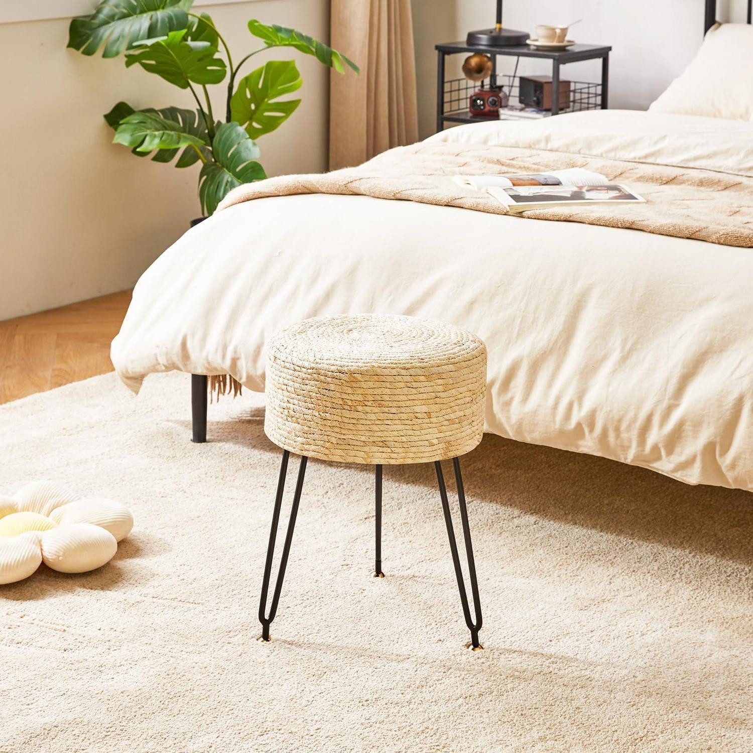 LuxusKollektion Fußhocker Sitzhocker Seegras Beige 32x32x45cm (1 St)