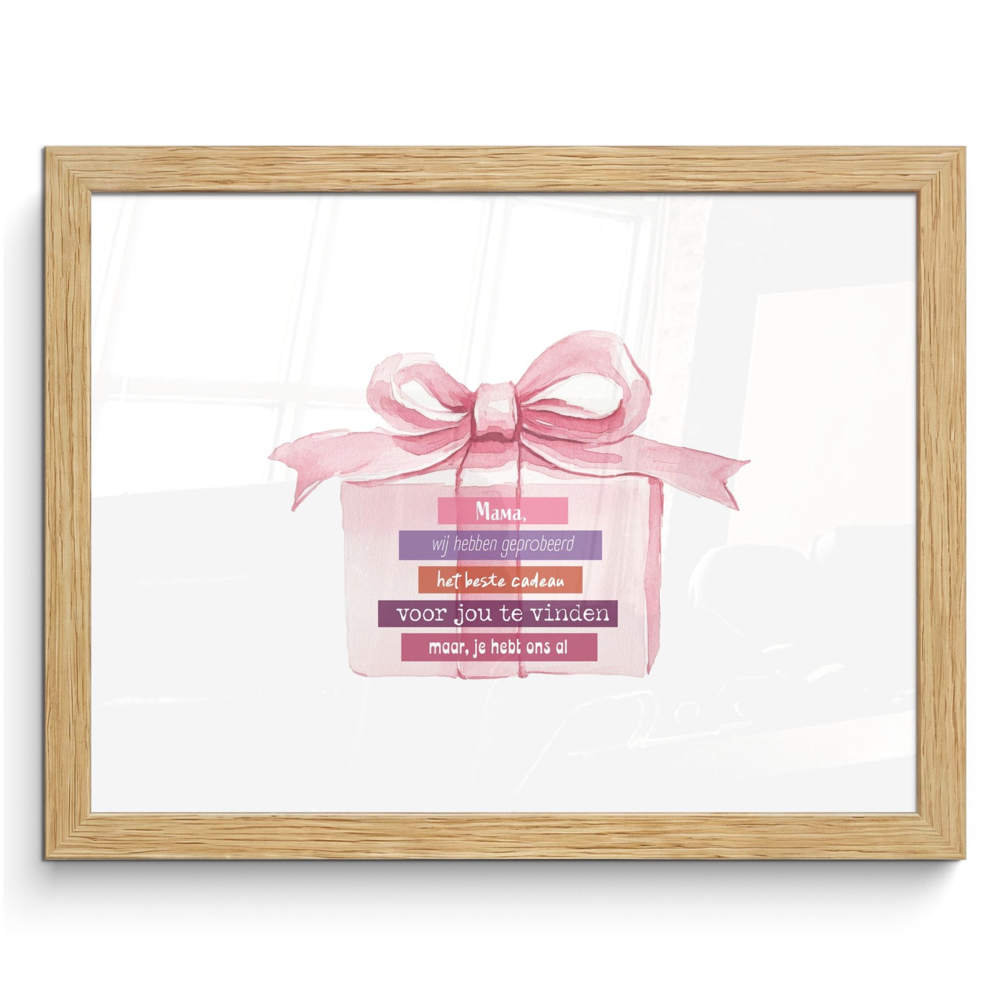 MuchoWow Poster Geschenk - Schleife - Text - Rosa, (1 St), Bilderrahmen, Deko für Wohnzimmer und Schlafzimmer, 40x30 cm