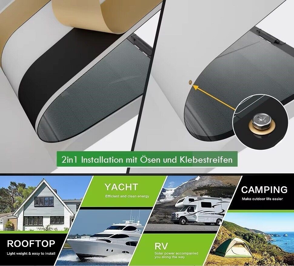 TZIpower Solarmodul 360° Flexibles Cigs Solarpanel Solarmodul 80W 125W 240W 320W 380W 500W, CIGS, IP68 Schutz