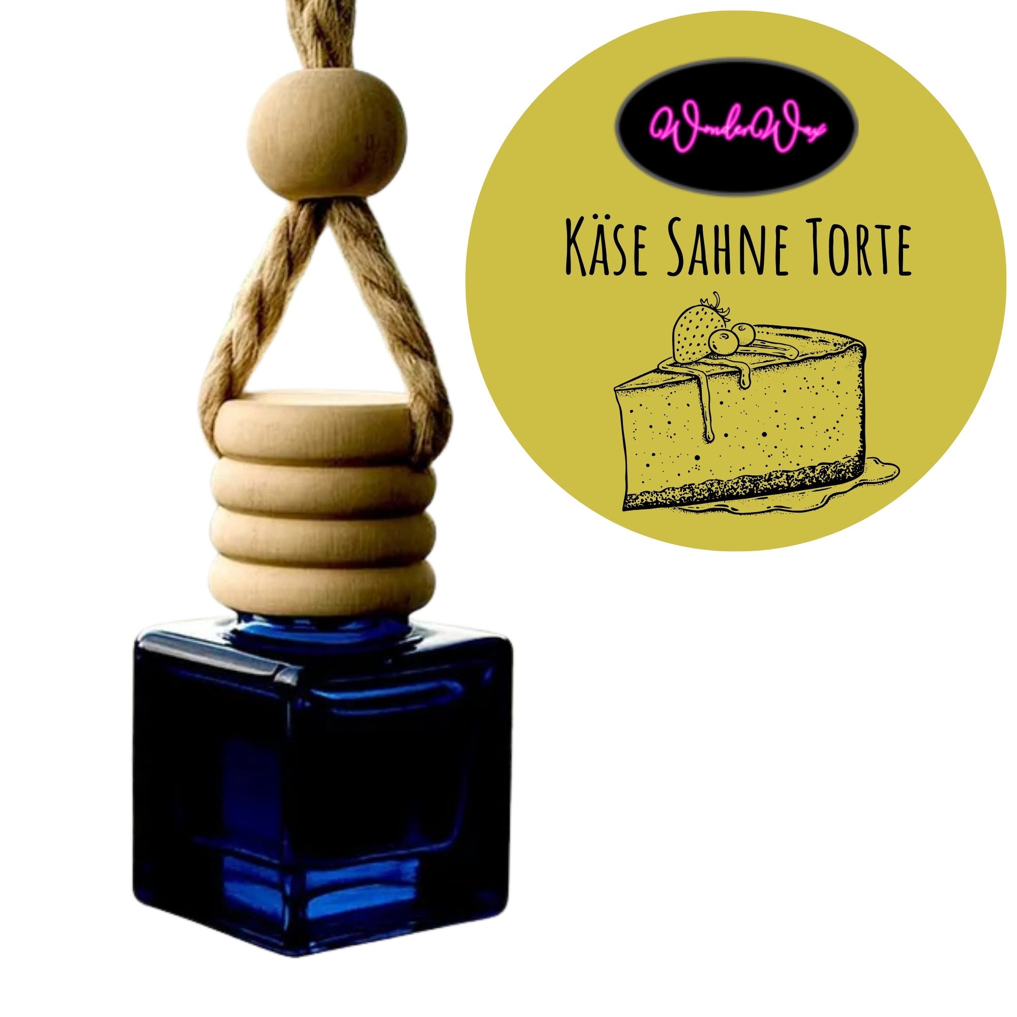 WonderWax Raumduft WonderWax® Auto Duft Quadrat Schwarz Deckel rund 8 ml, (Käse Sahne Torte), Duftrichtung: Käse Sahne Torte
