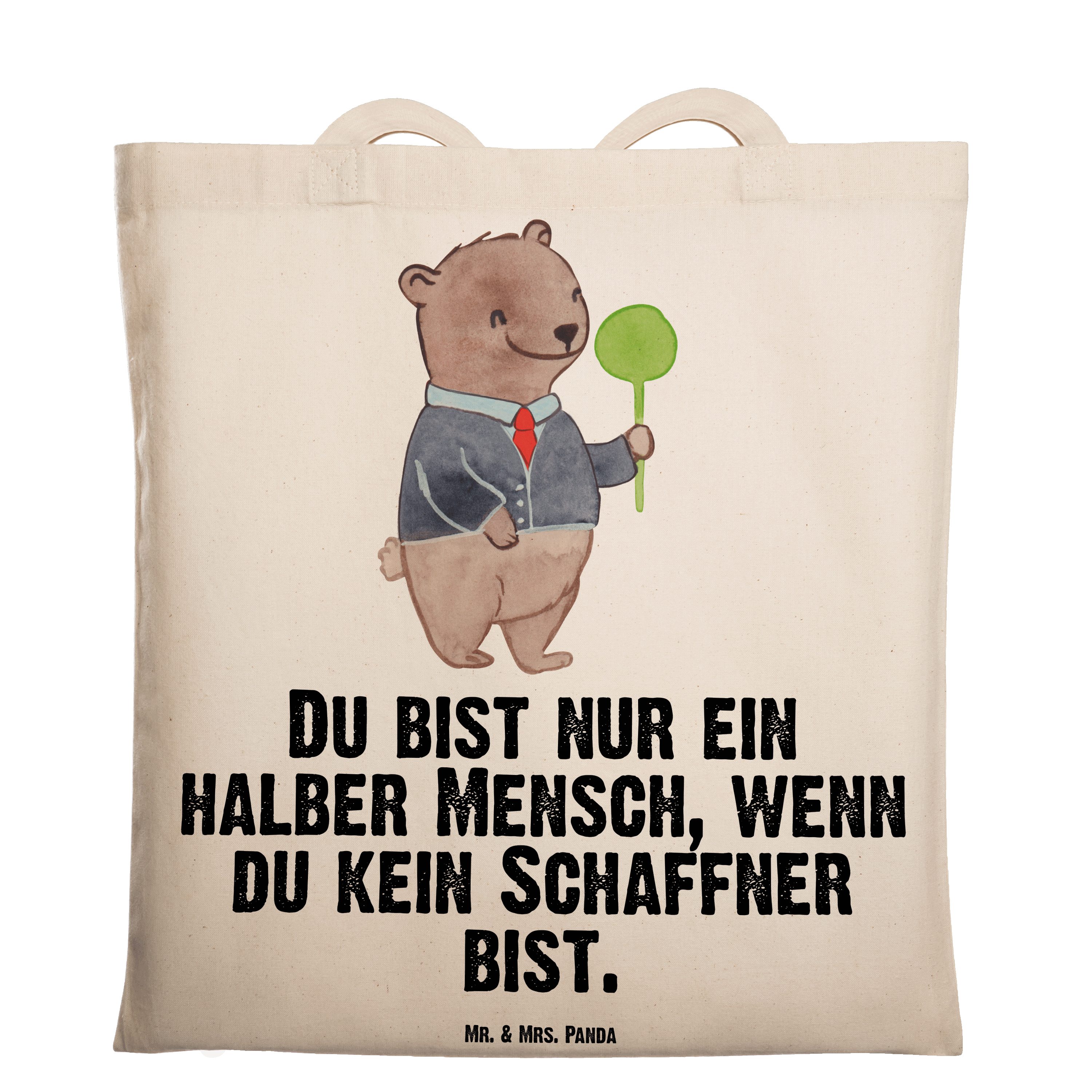 Mr. & Mrs. Panda Tragetasche Schaffner mit Herz - Transparent - Geschenk, Beuteltasche, Jutebeutel (1-tlg)